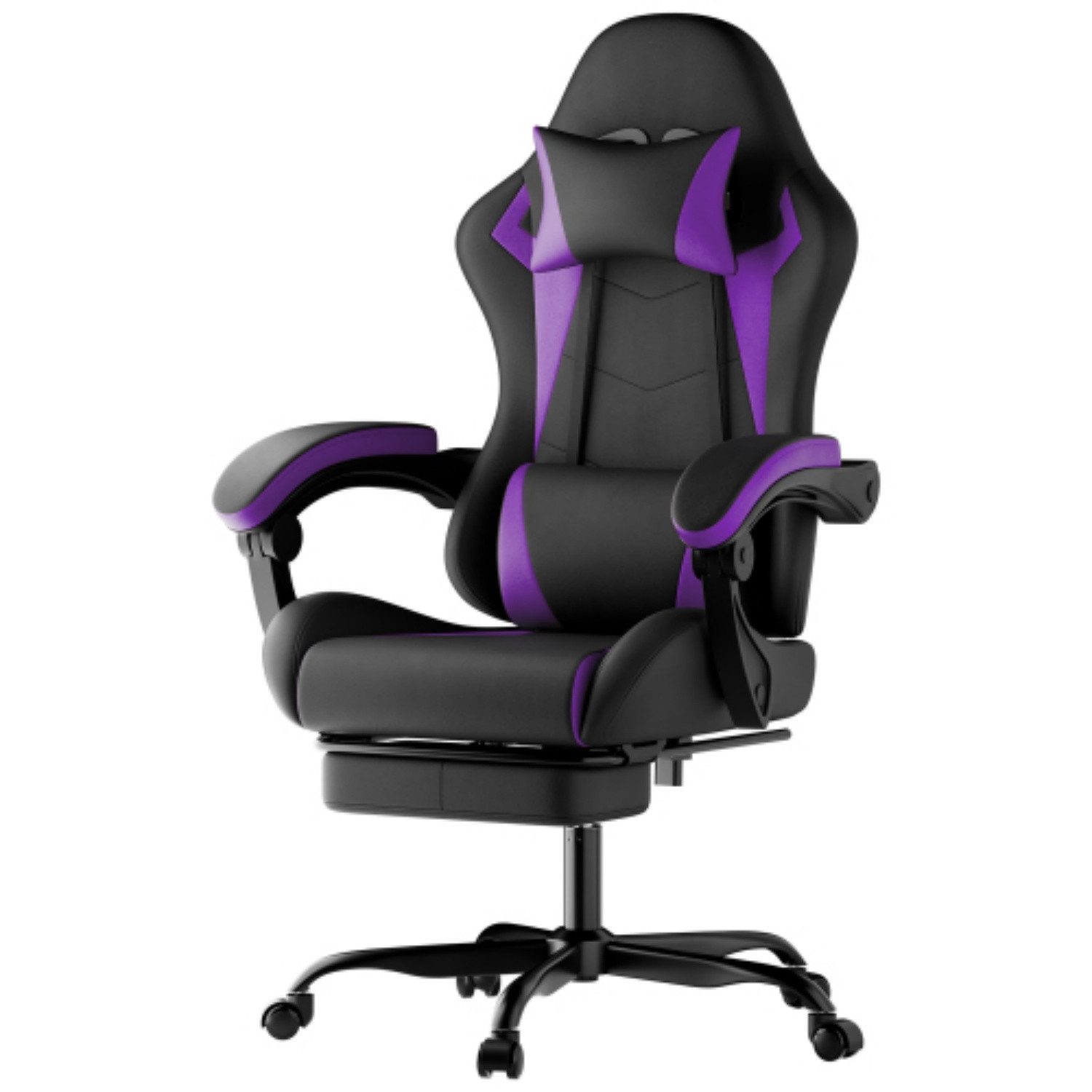 ANYSUN Gaming-Stuhl Ergonomischer Gamingstuhl, verstellbar, mit Fußstütze & Kopfstütze, 90–135° Liegefunktion, leise Rollen, bis 150 kg, für Gaming & Büro
