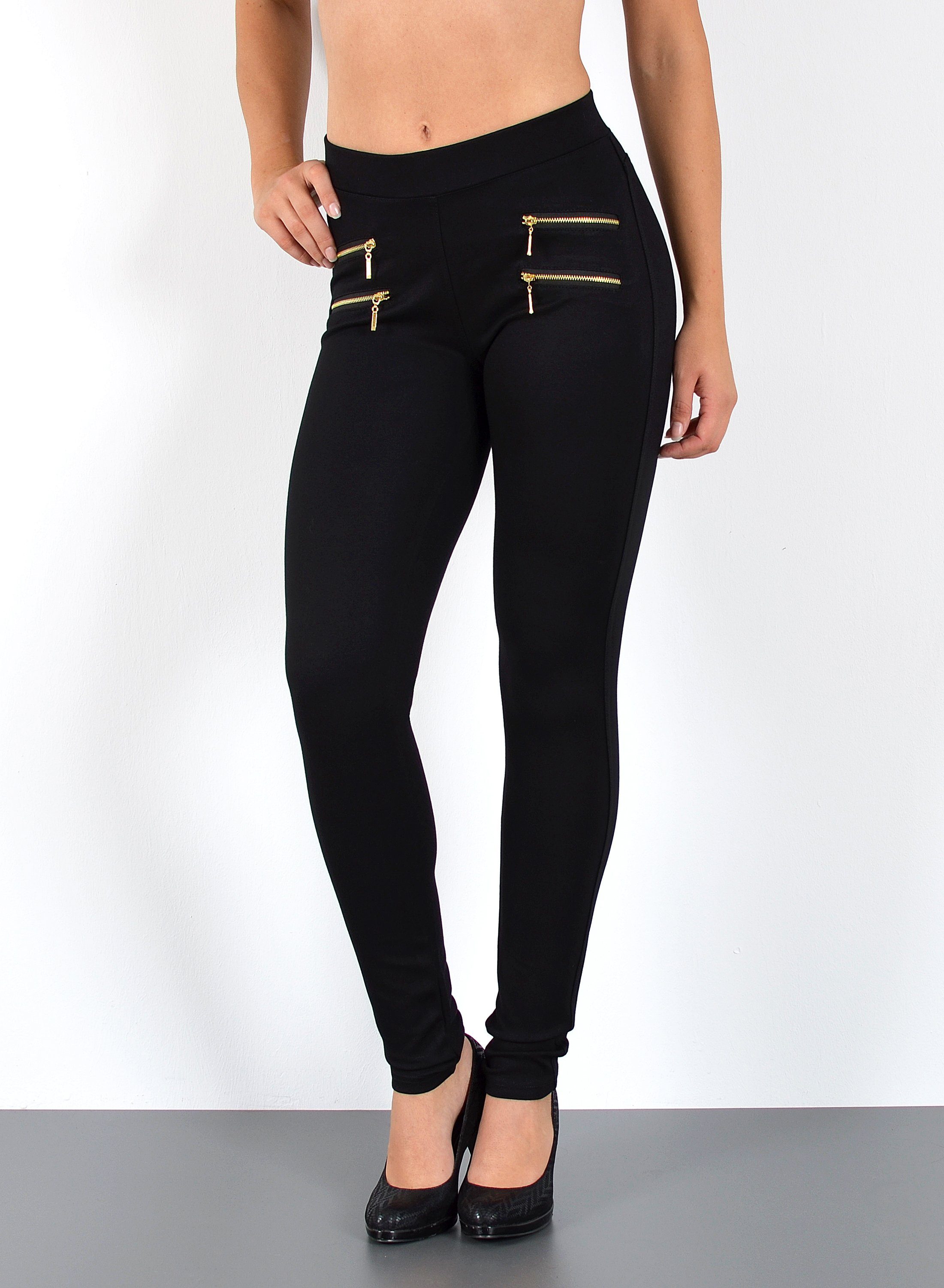 ESRA Stretch-Hose Sehr enge Damen Treggings Hose Gummi-Bund Stretch Hose J189 Damen High Waist Skinny Hose mit elastischem Bund Treggings Hose