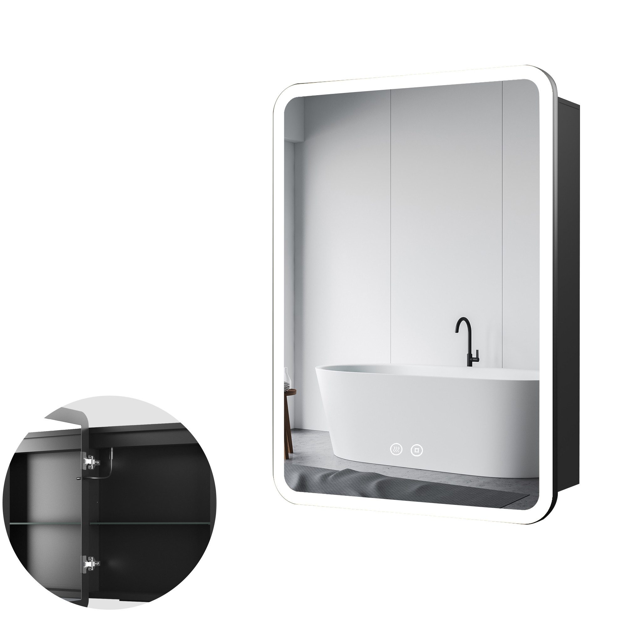 WDWRITTI Badspiegel Spiegelschrank Badschrank Schwarz mit LED Beleuchtung A günstig online kaufen