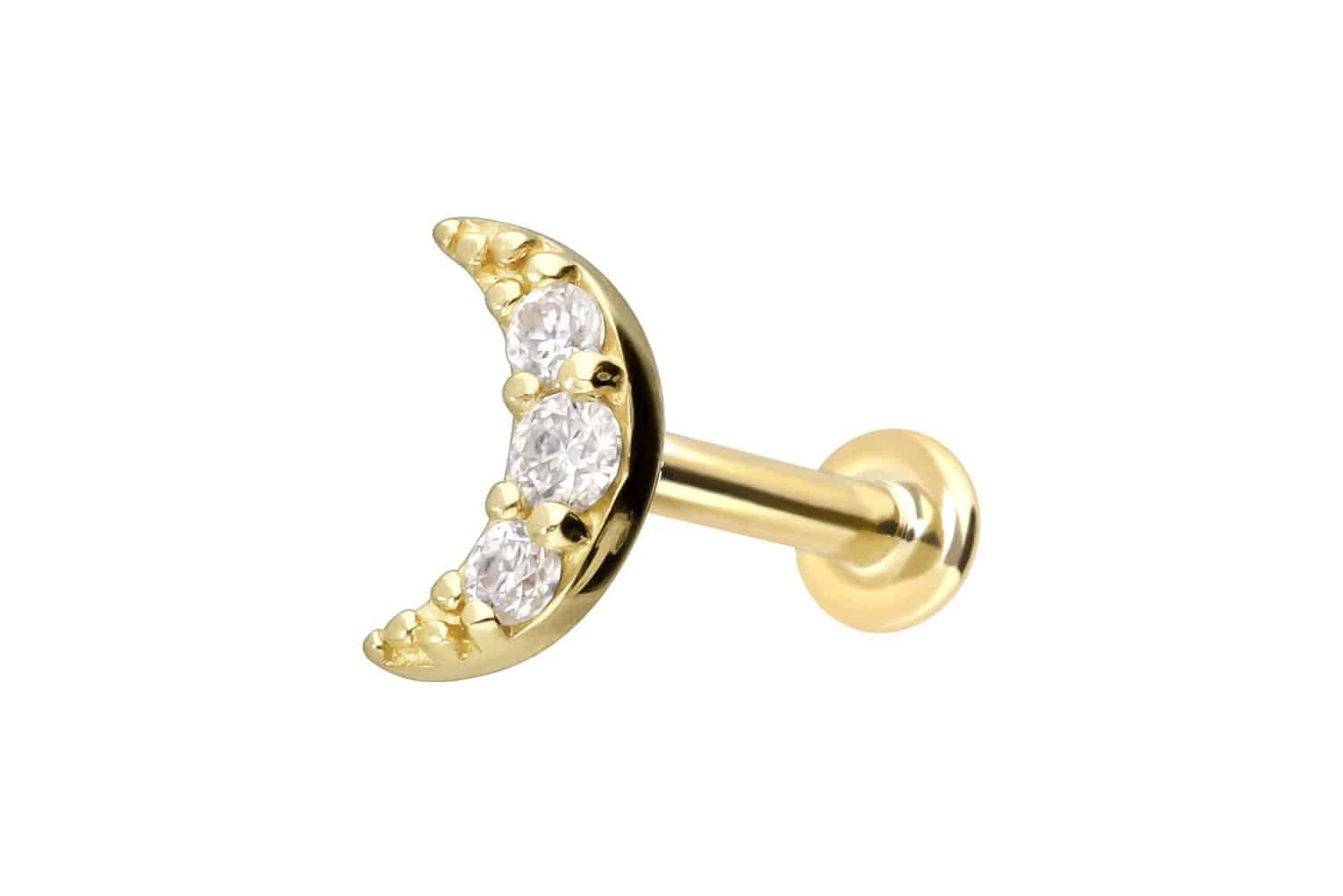 PIERCINGLINE Piercing-Set 14 Karat Gold Labret mit Innengewinde MOISSANIT-MOND (Labrets, 1-tlg)
