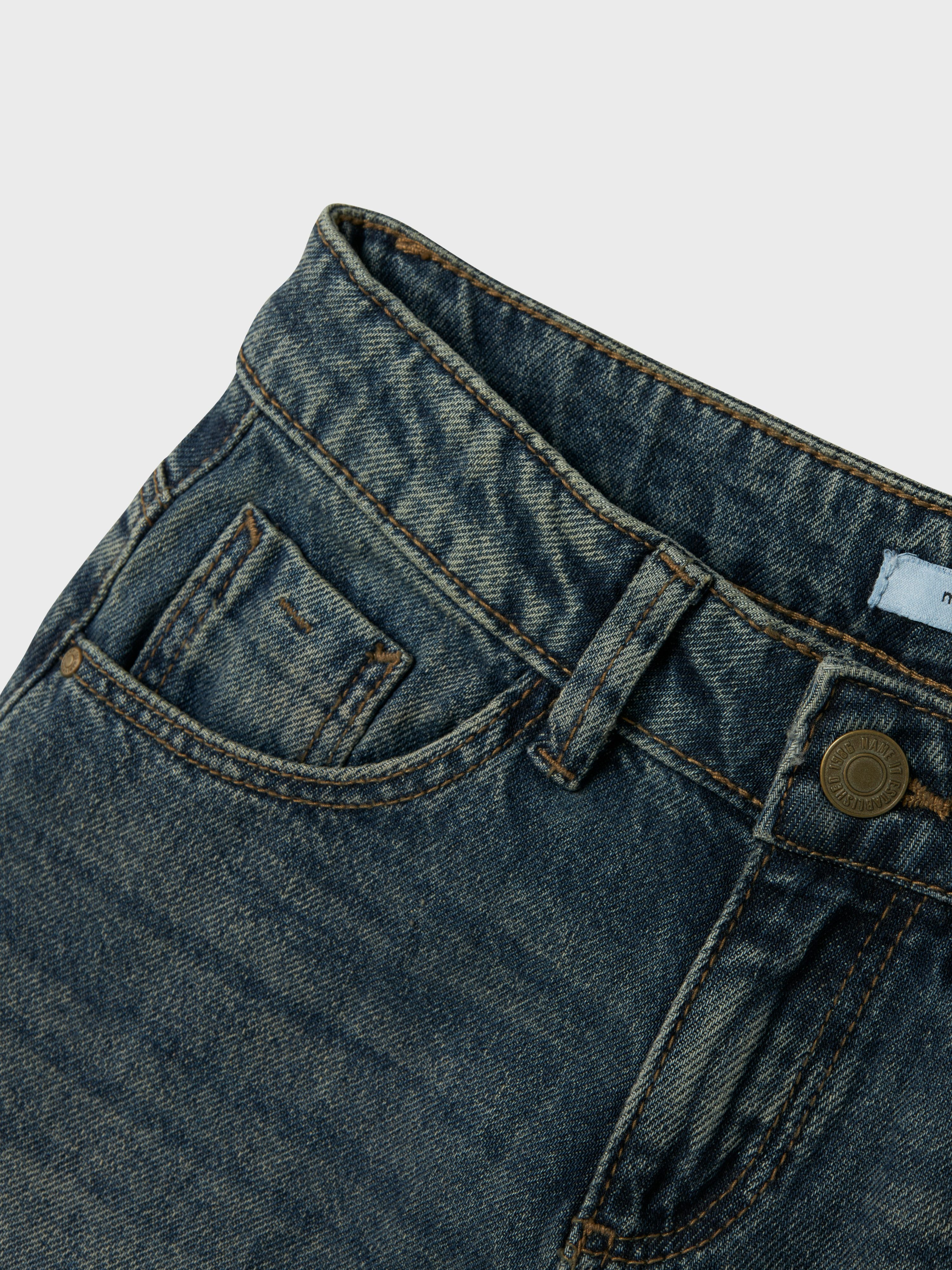 Name It Weite Jeans NKFROSE für Mädchen mit weitem Bein und klassischem Sitz normal, Denim, Abriebeffekte, Reißverschluss