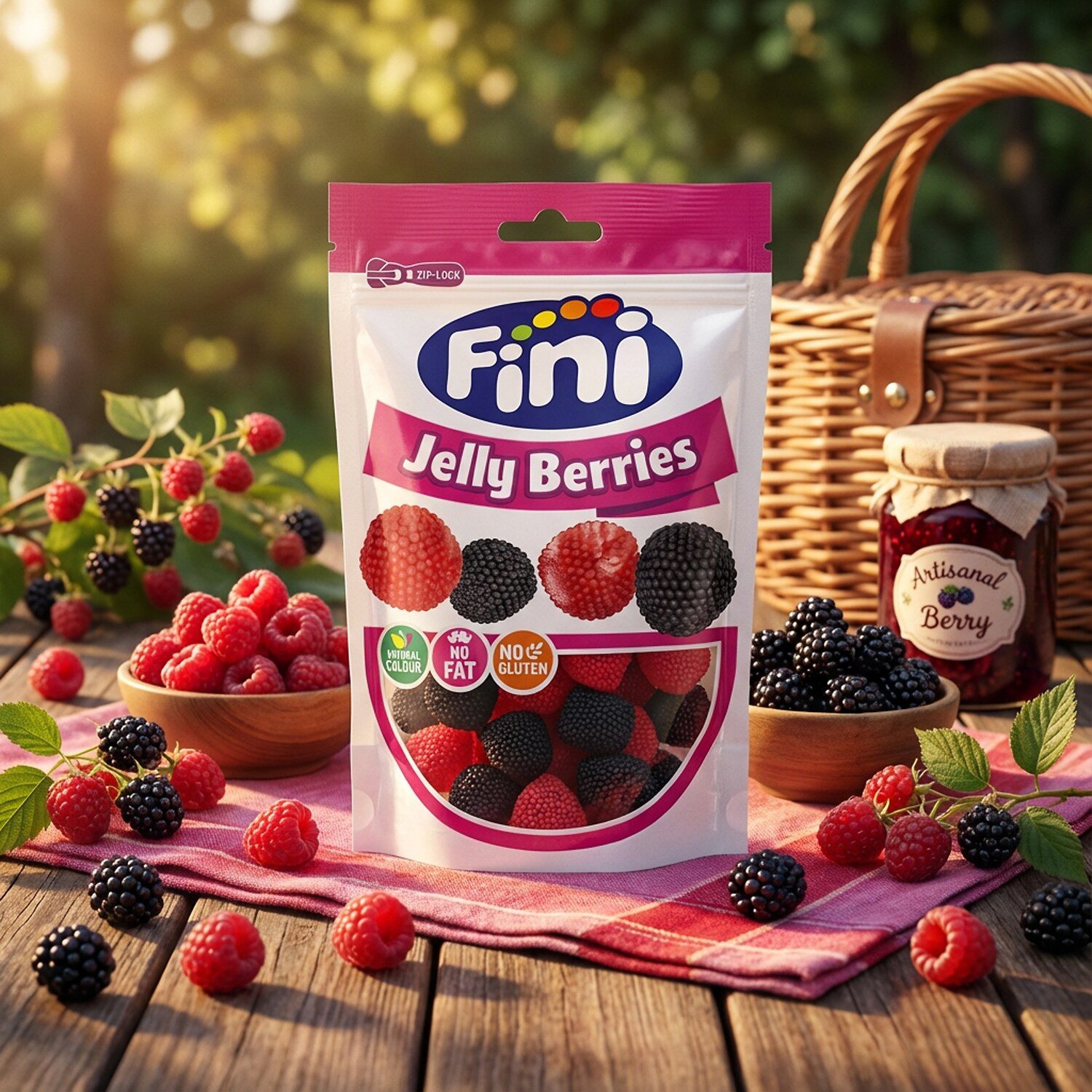 Fini Süßigkeit, 1 x 165 g, Fini Jelly Berries – Fruchtgummi Himbeere & Brombeere