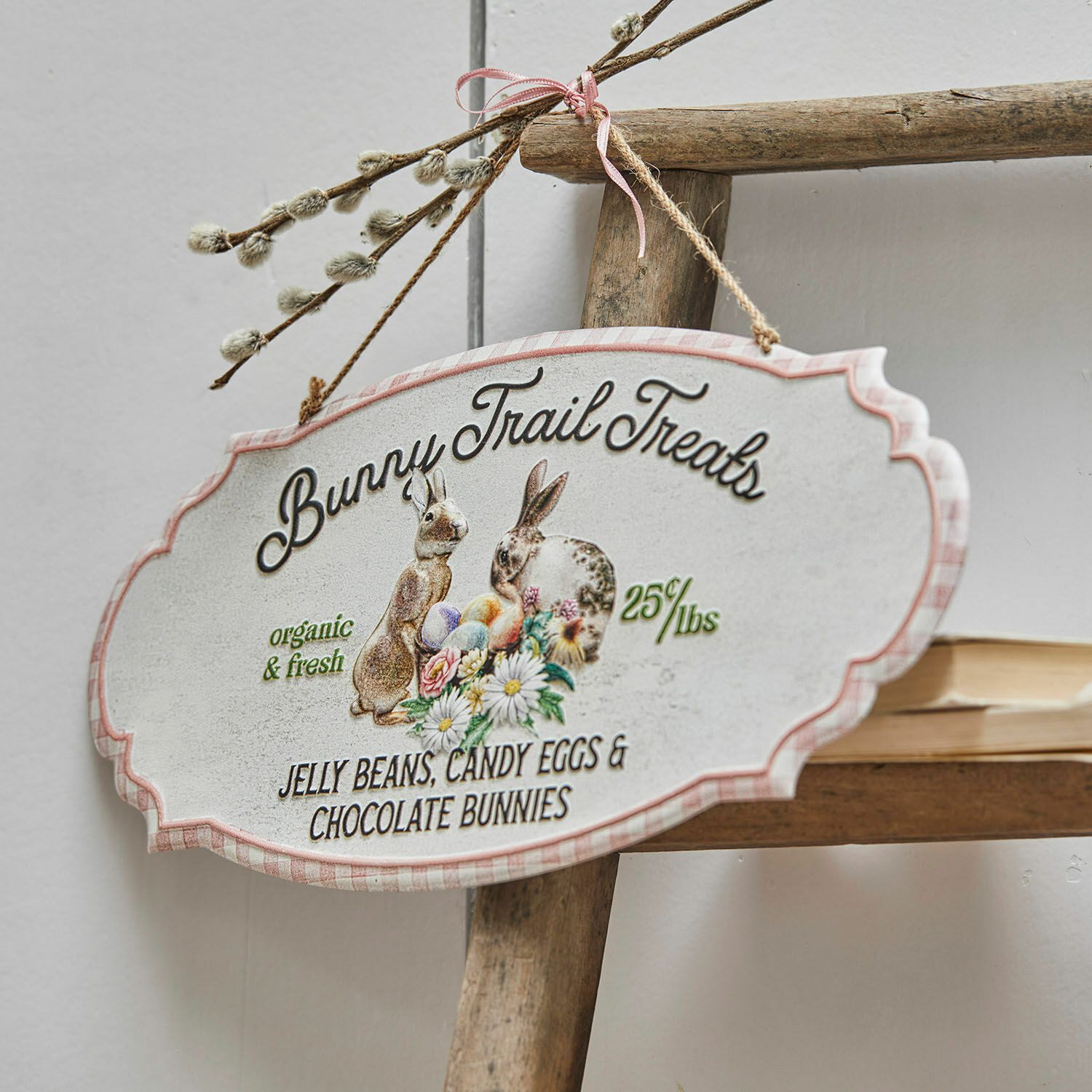 Mirabeau Osterfigur Deko-Schild Bunny Trail rosa/creme