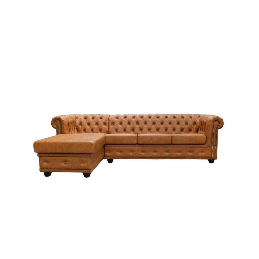 JVmoebel Chesterfield-Sofa Elegantes braunes Chesterfield Ecksofa – modernes Ledersofa, Made in Europa