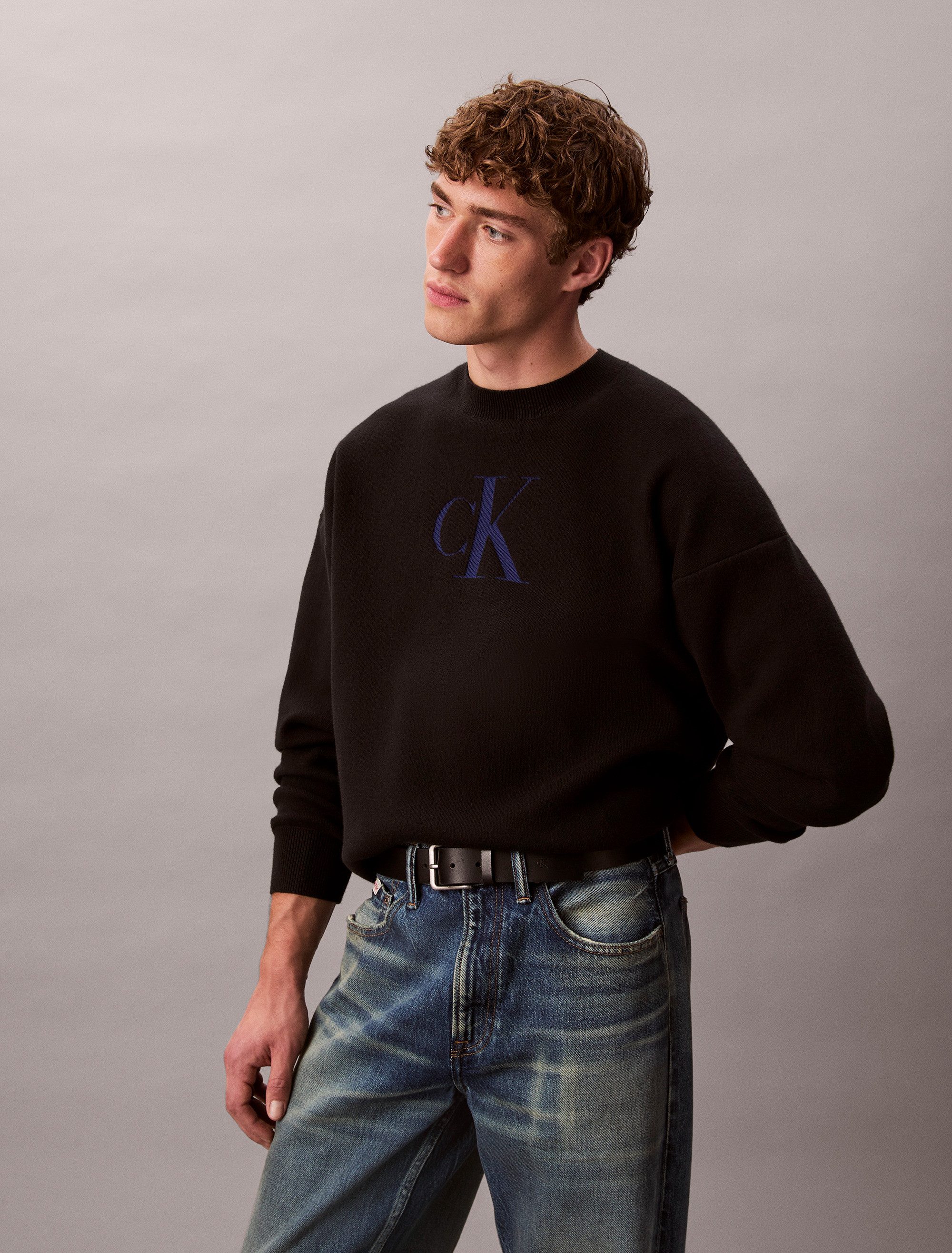 Calvin Klein Jeans Rundhalspullover LS CTTN CASHMERE 3D LOGO CRWNK S Mit Rundhalsausschnitt, regular fit