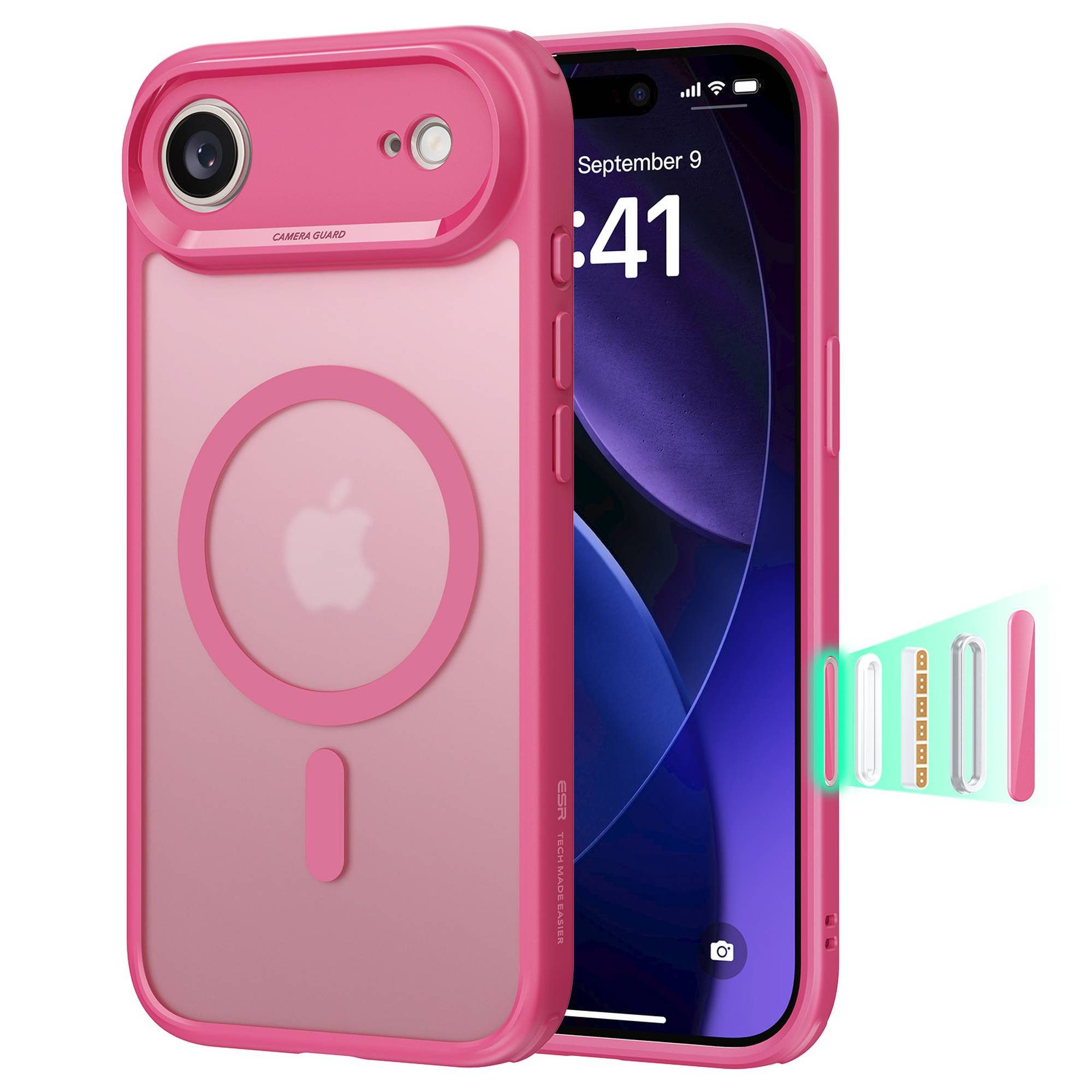ESR Handyhülle Classic Hybrid HaloLock Case für iPhone 17 Air, Kamerasteuerung Taste, 3,3m Fallschutz, 1,5kg Magnetkraft