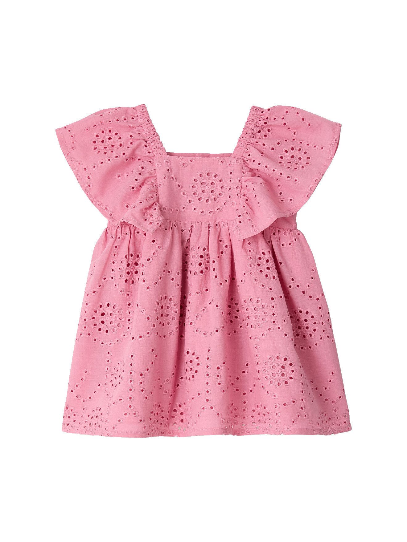 Minikleid Baby Kleid mit Lochstickerei und Volantärmeln