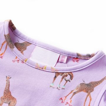 vidaXL A-Linien-Kleid Kinderkleid mit Rüschenärmeln und Taillenband Giraffen-Motiv Lila 92