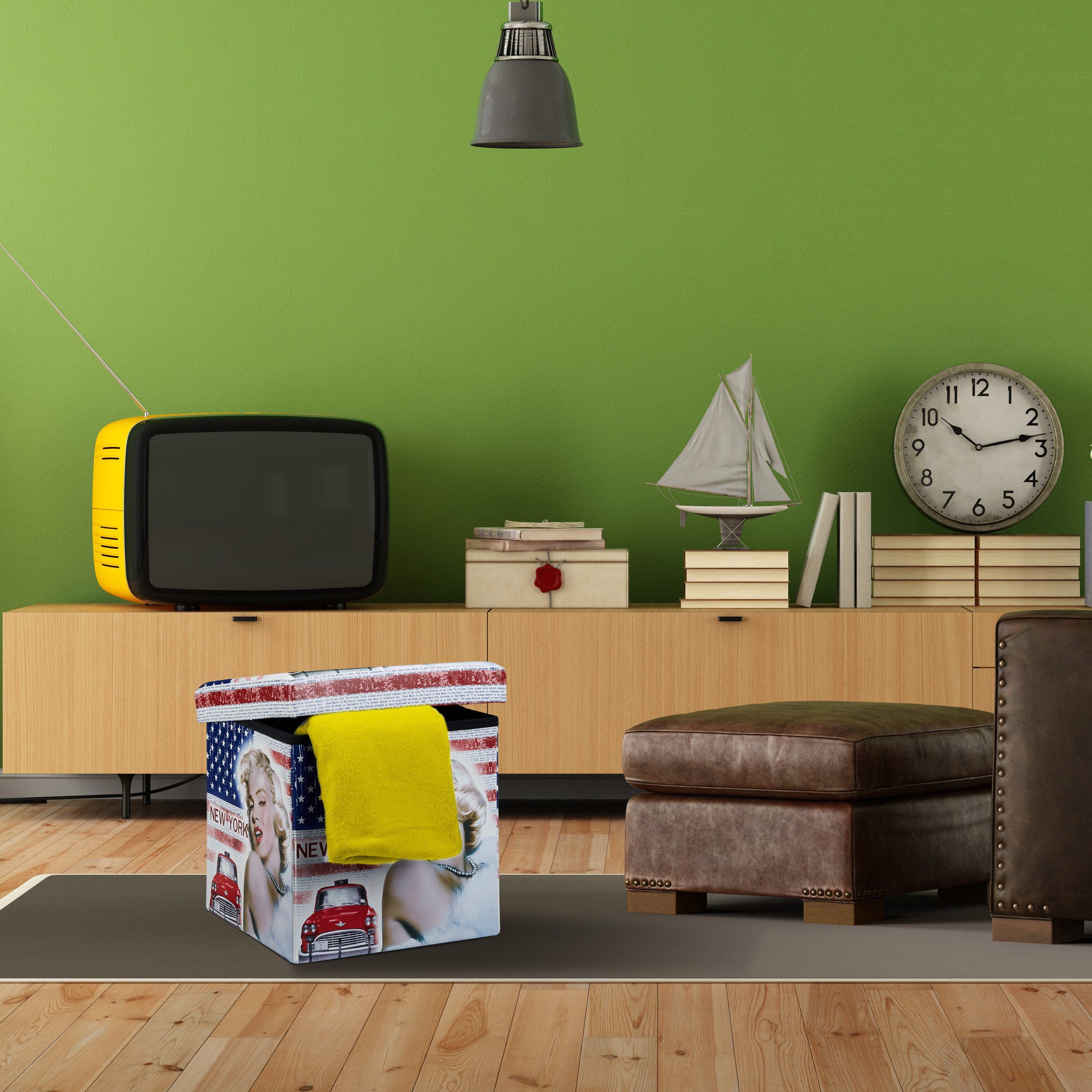 relaxdays Sitzhocker mit Stauraum Trendmotiv, New York - Merilyn günstig online kaufen