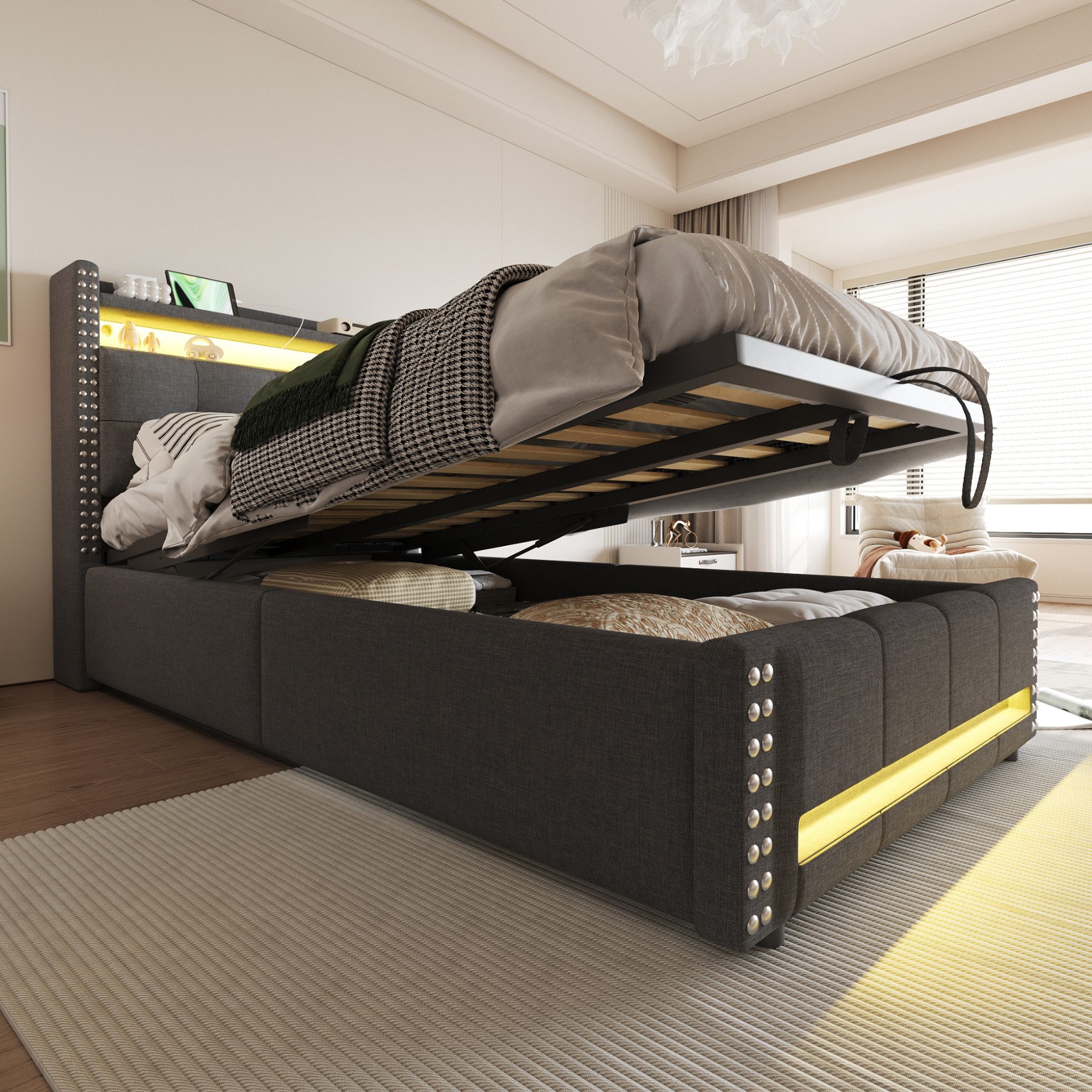 STILVORA Polsterbett 90X200 mit matratze,Boxspringbett mit Bettkasten,LED & günstig online kaufen