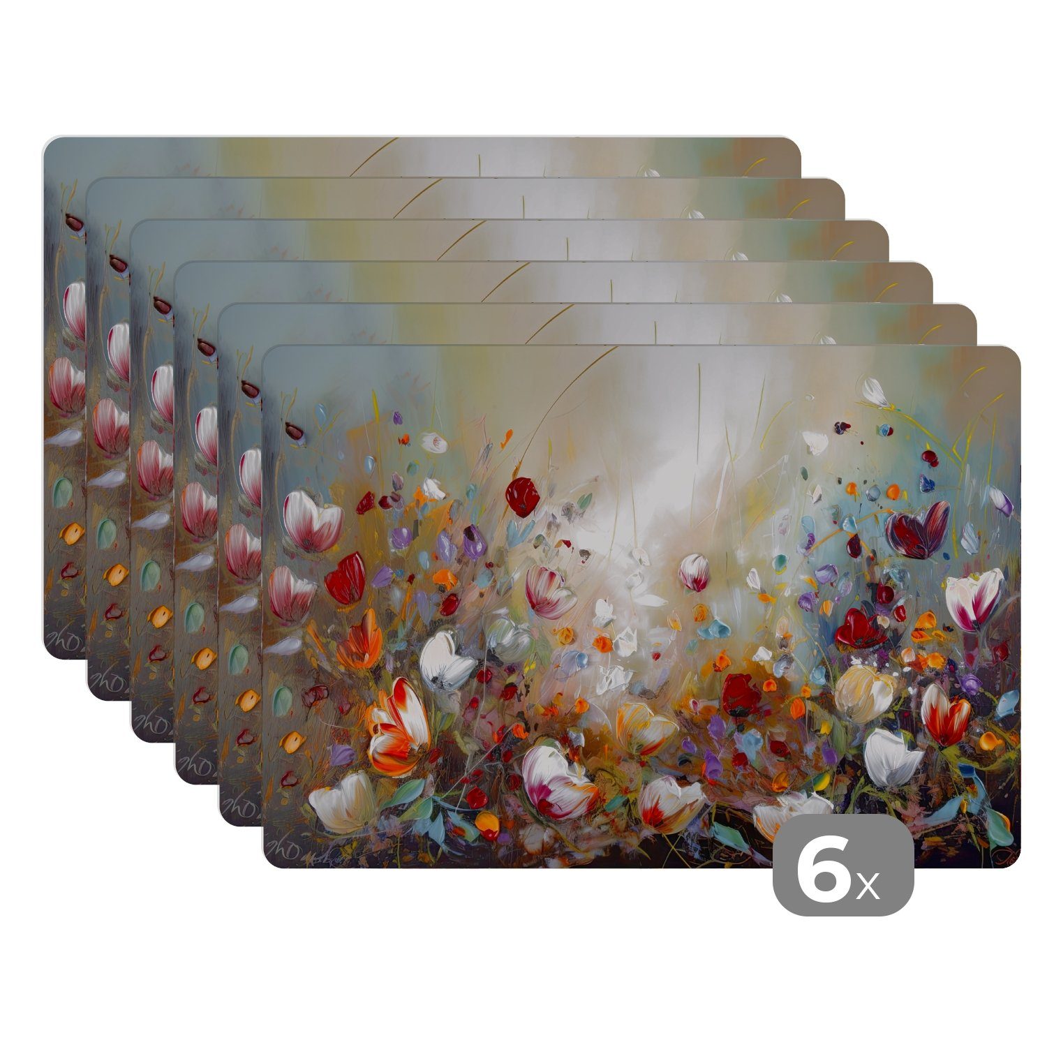 MuchoWow Platzset Ölfarben - Blumen - Farbenfroh - Natur, (6-St), Platzsets günstig online kaufen
