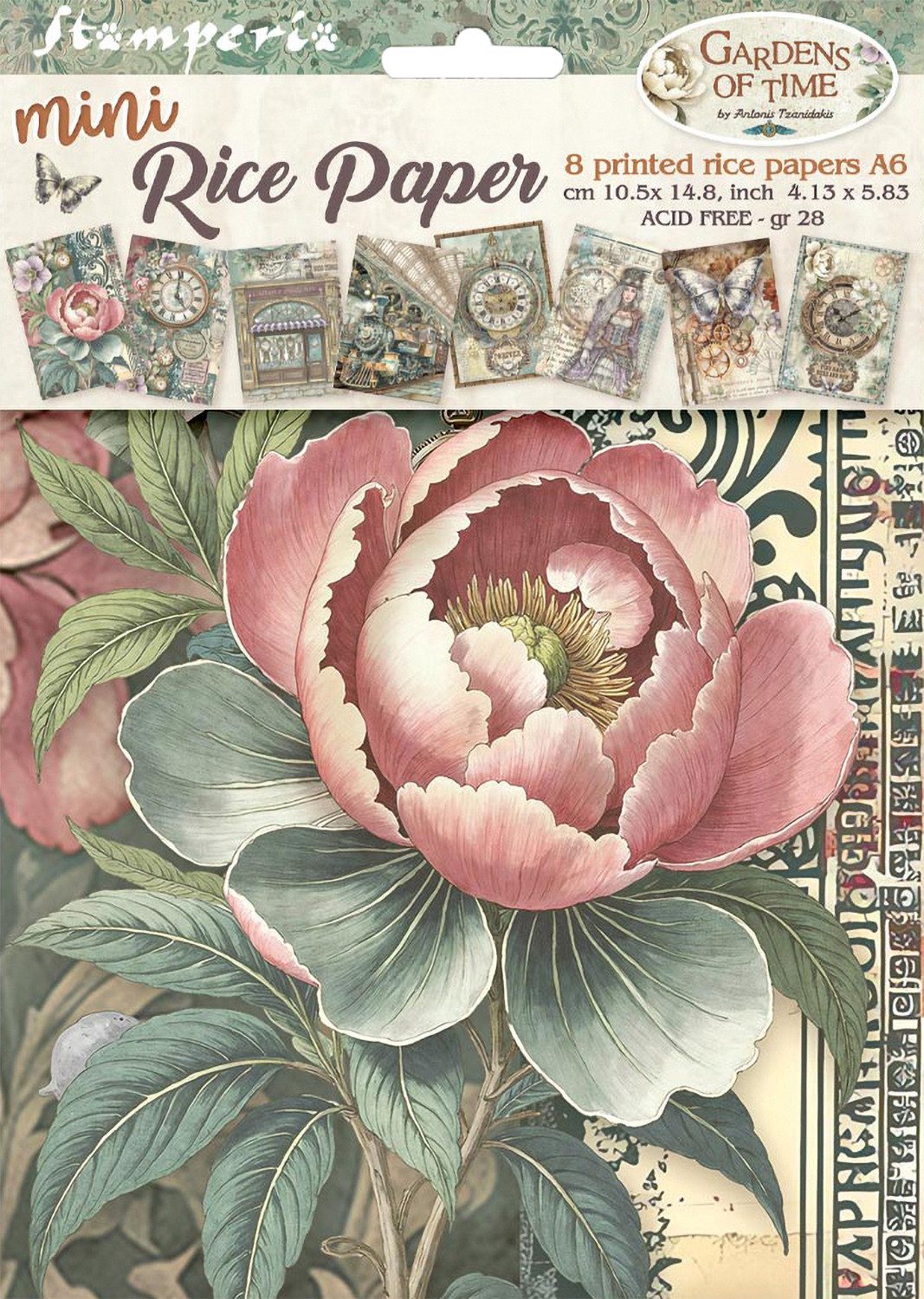 Stamperia Seidenpapier Gardens of Time, 8 Stück DIN A6