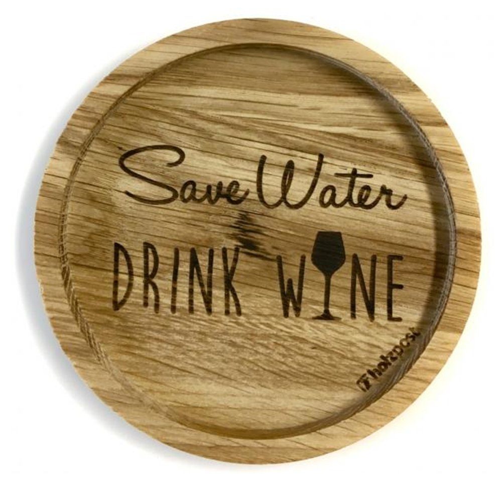 holzpost GmbH Glasuntersetzer Holzuntersetzer "Save Water - Drink Wine", Untersetzer aus massiver Eiche | Getränkeuntersetzer
