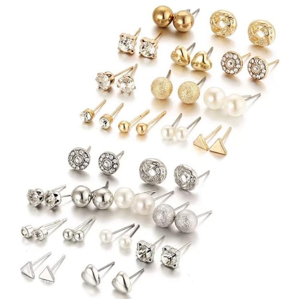 YouBella Ohrhänger-Set Satz von 24 vergoldeten Ohrstecker Tops Ohrring (Satz von 24 vergoldeten Ohrstecker Tops, Für Frauen & Mädchen, Geschenk & Hochzeit), Modische & schöne künstliche Schmuck