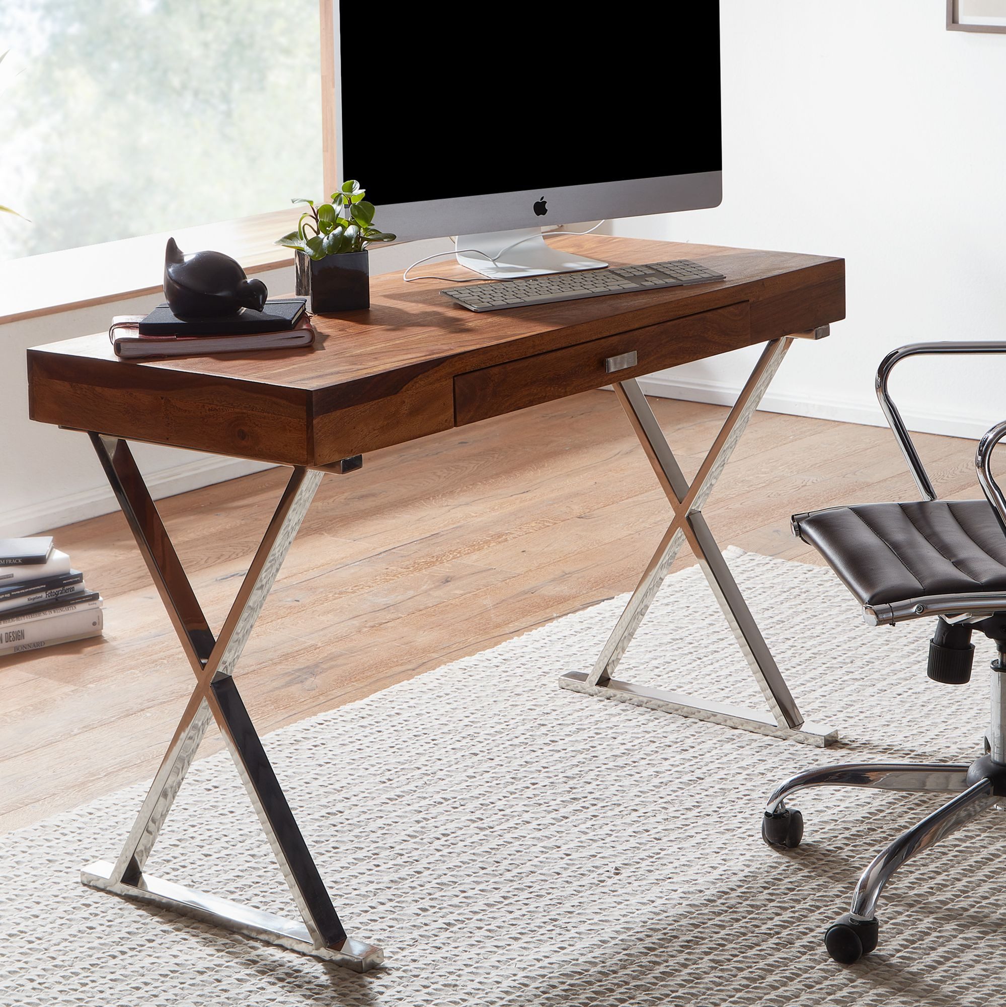 FINEBUY Schreibtisch FB31446 (120x55x78 cm Massivholz günstig online kaufen