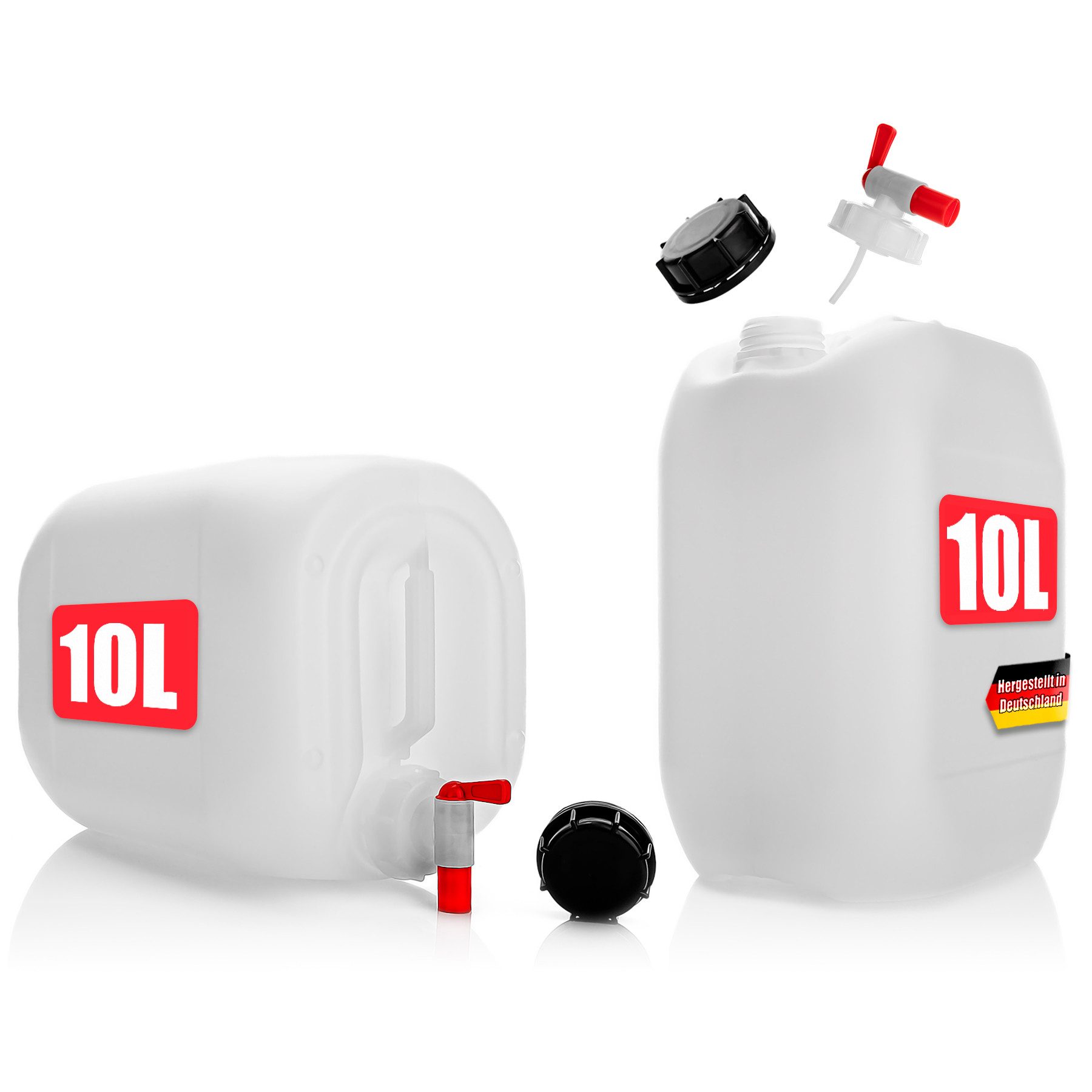BigDean Kanister 2 Stück Wasserkanister 10L mit Auslaufhahn+Schraubdeckel BPA-frei (2 St)