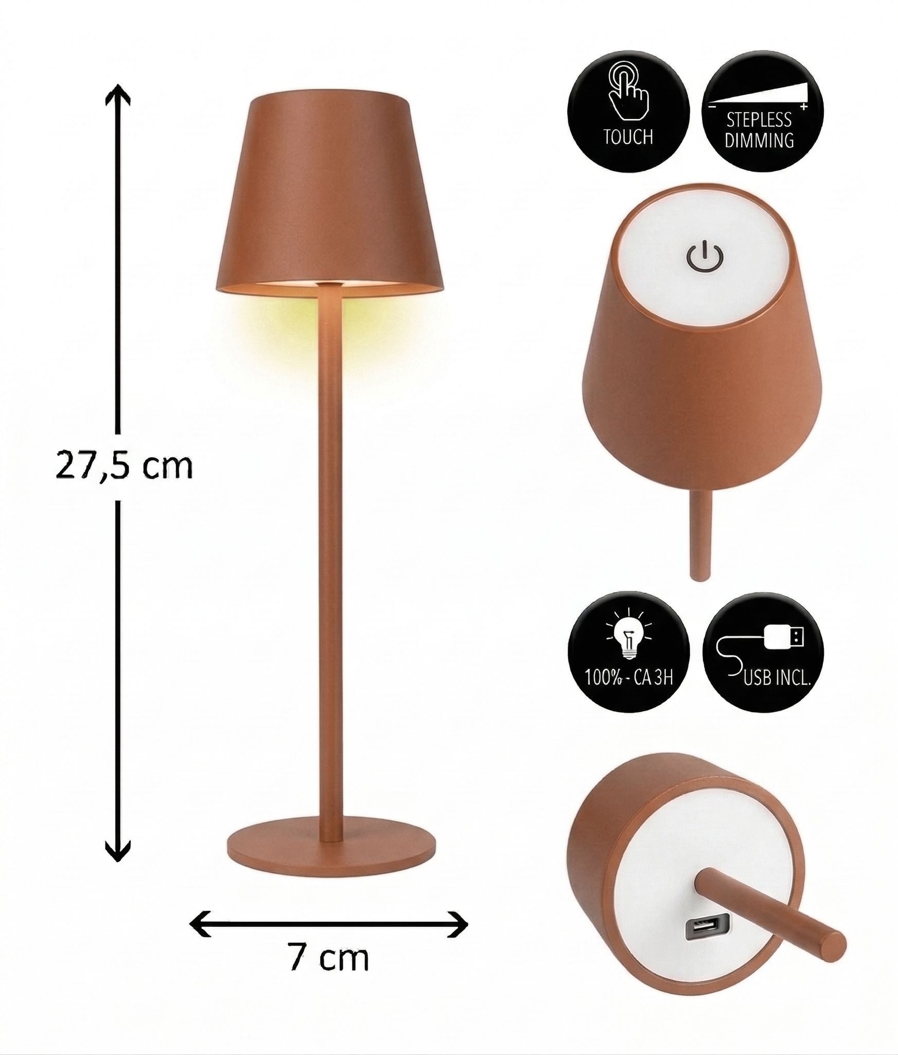 Coen Bakker Deco BV LED Außen-Tischleuchte Touch Tischlampe Dimmbar Akku IP44 Glatt Klein, Touch-Funktion, LED fest verbaut, Kaltweiß, Warmweiß, Tageslichtweiß – Bild 3 von 5