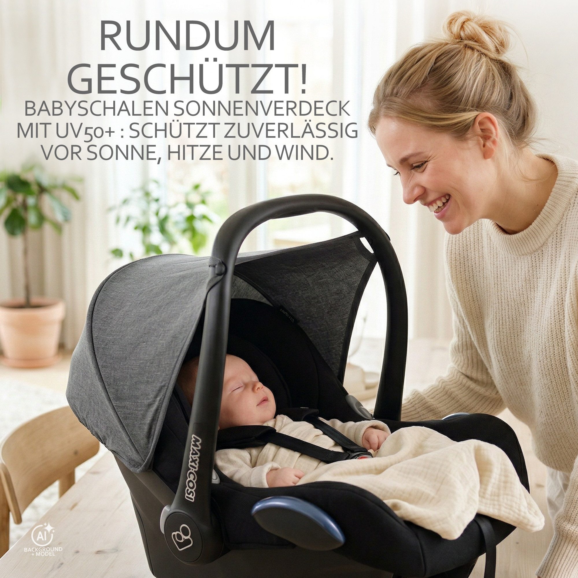BambiniWelt by Rafael K. Babyschale Sonnenverdeck für Babyschale kompatibel mit Maxi Cosi Cabrio-Fix + GP, ab: 0+, bis: 14 Monate