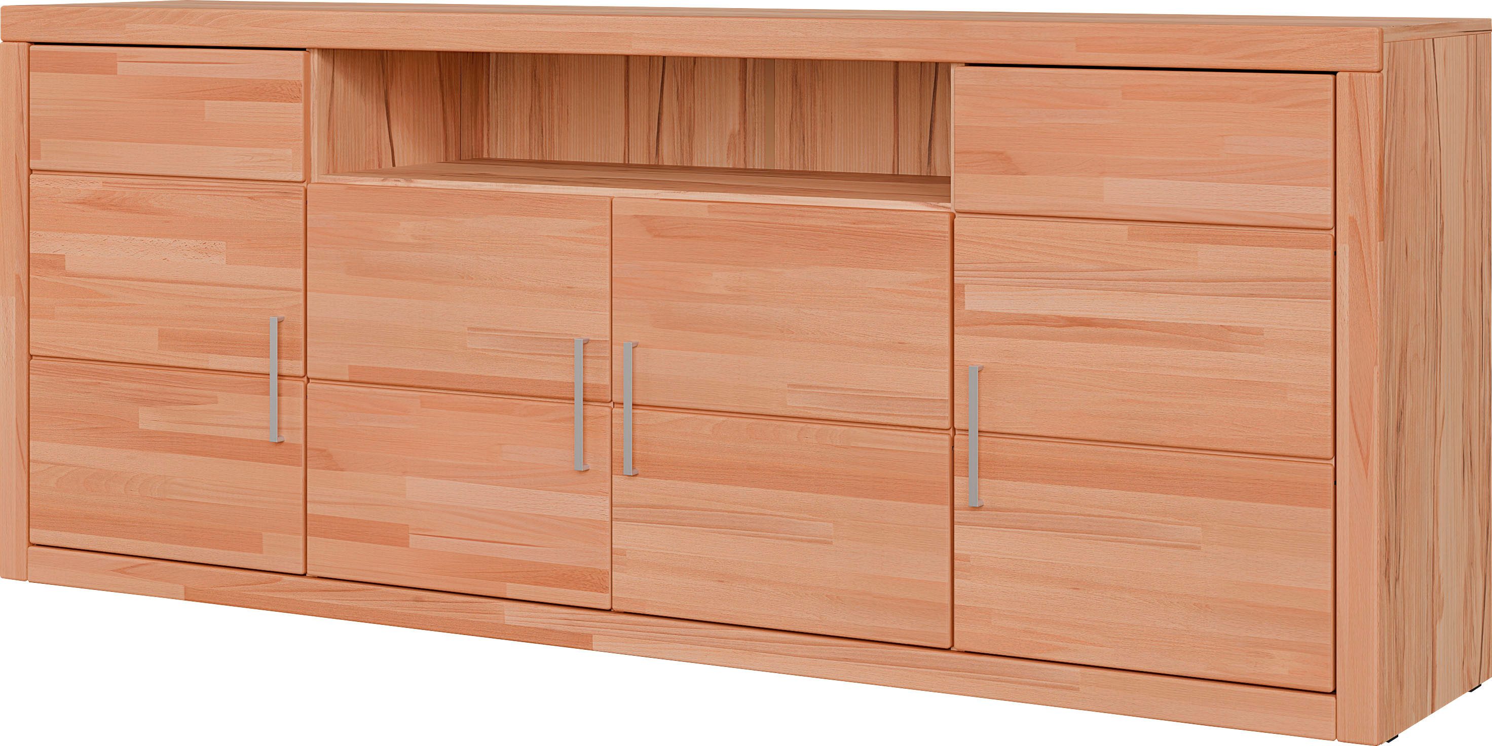 OTTO home Sideboard Logo,200cm breit,42 cm tief,Fronten Massivholz,11 Fächer, Kernbuche massiv, Holzwerkstoff, 4Türen,11 Fächer,Böden versetzbar