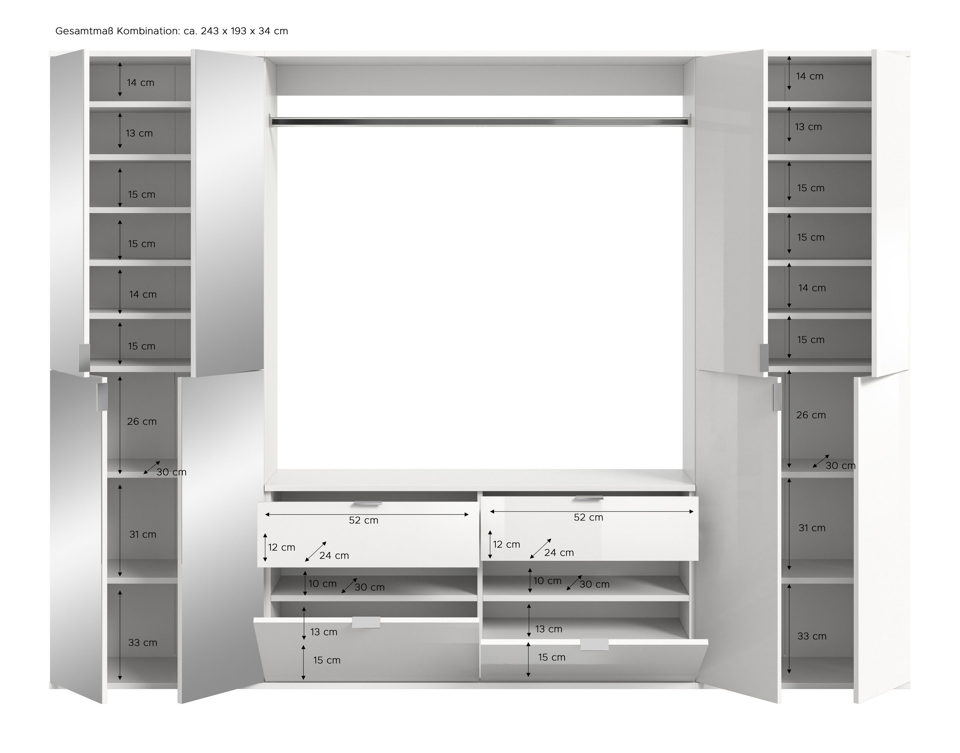 xonox.home Garderoben-Set 243 x 193 x 34 cm (B/H/T)
