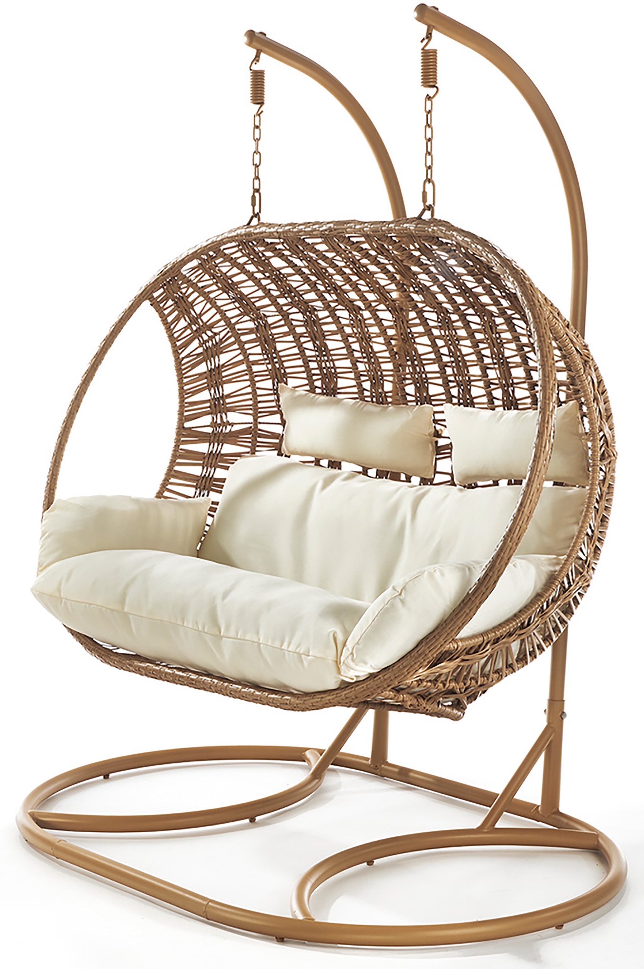 Kobolo Hängesessel Hängekorb MAKENA- Polyrattan braun für 2 Personen (1 Stück, mit Gestell), hochwertiges Polyrattan