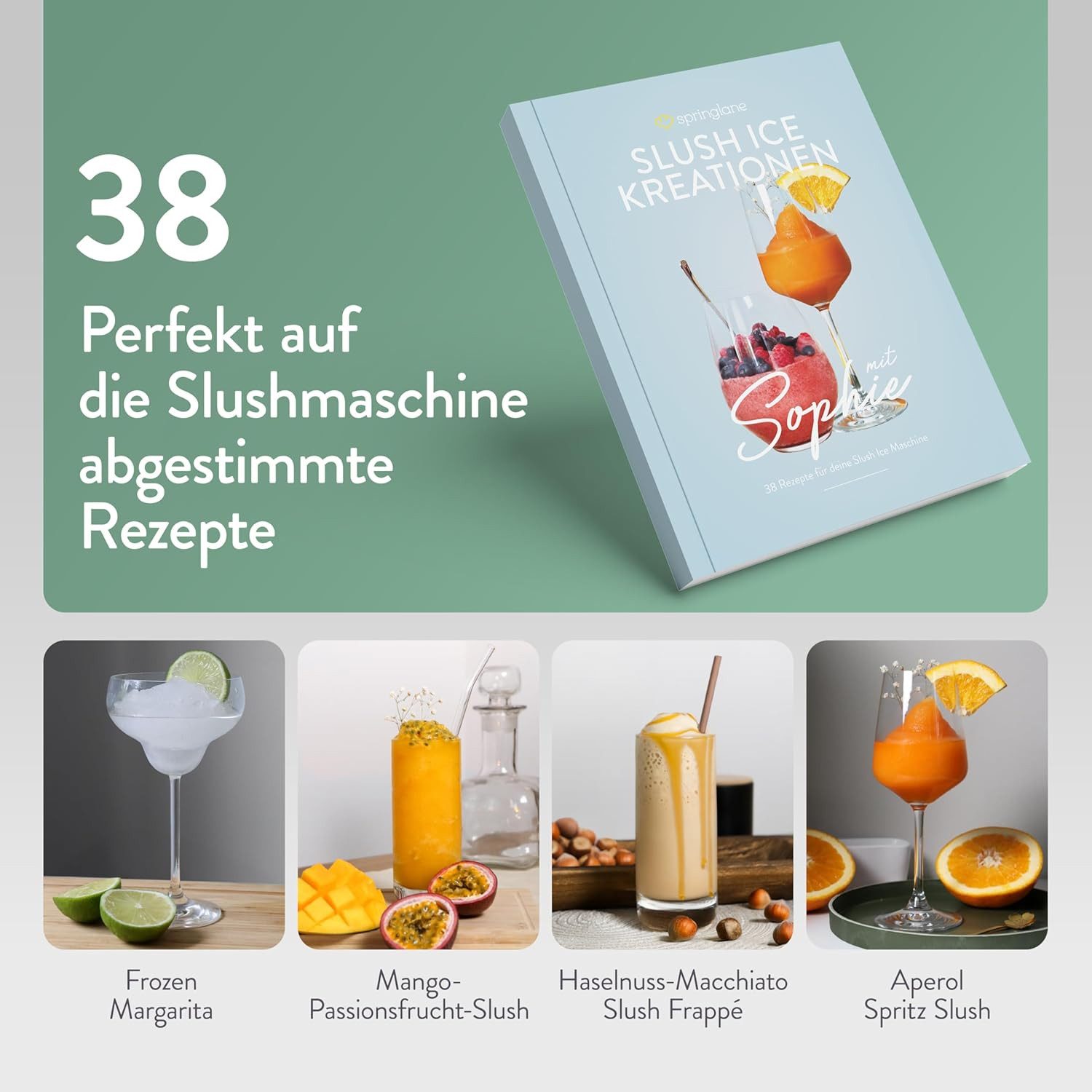 Springlane Slush-Eismaschine Sophie, 5-in-1 Slushmaker, 1,2 Liter, Quickfreeze, Rezeptbuch, Geräuscharm, Selbstreinigung, einstellbare Konsistenz, 12h kühlhalten