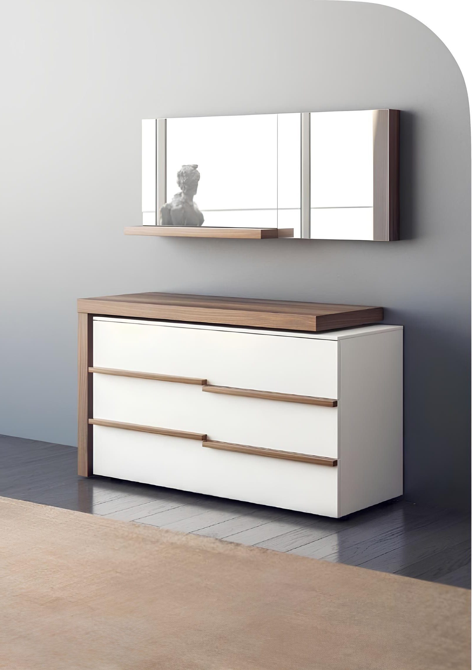 Xlmoebel Kommode Weiße Luxus Möbel mit Spiegel im modernen Walnuss Design, Made in Europa