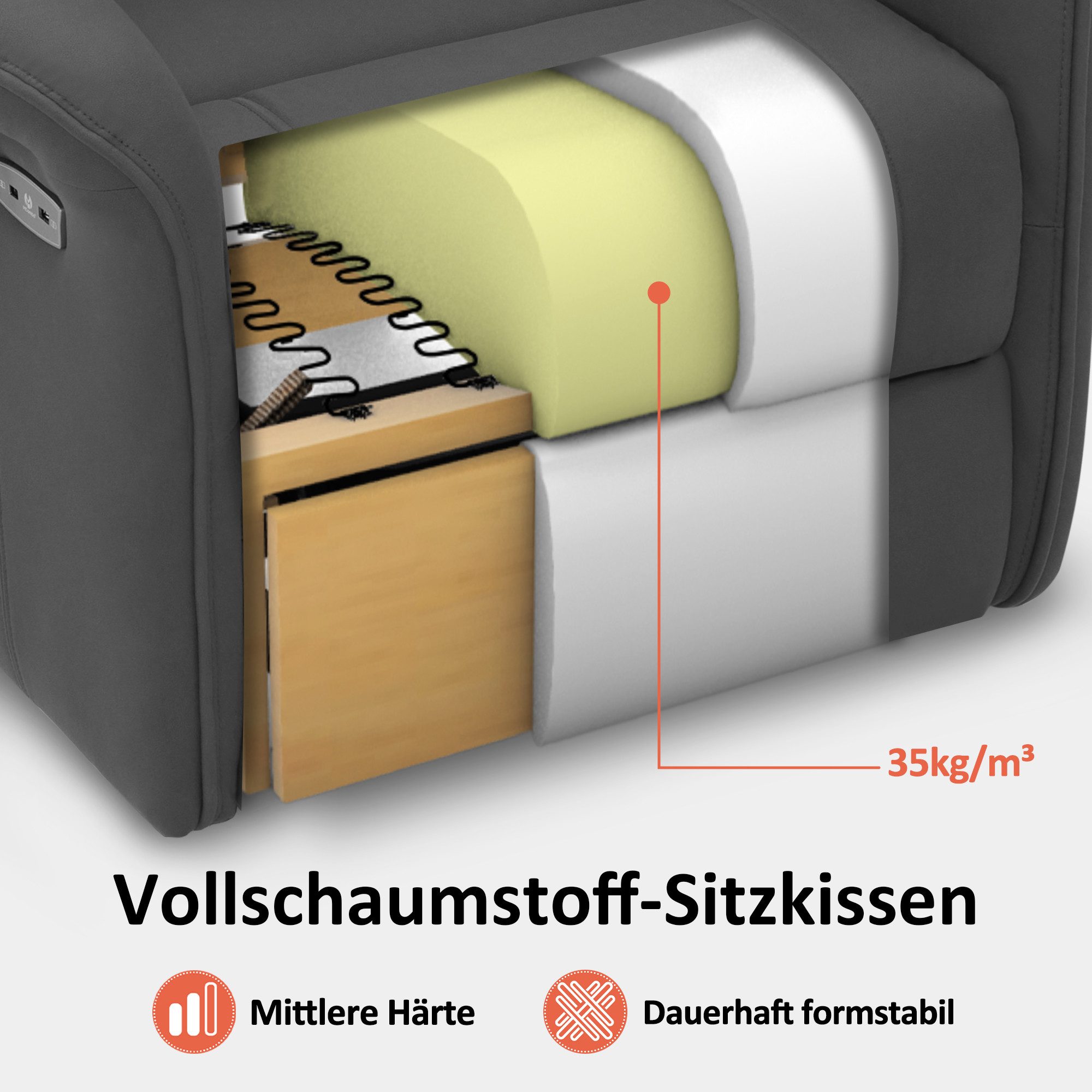 MCombo Relaxsessel M MCombo Fernsehsessel mit Aufstehhilfe 7584 (Mikrofaser, Grau) (Fernsehsessel mit Aufstehhilfe Elektrisch 2 Motoren), mit Relaxfunktion – Bild 5 von 5