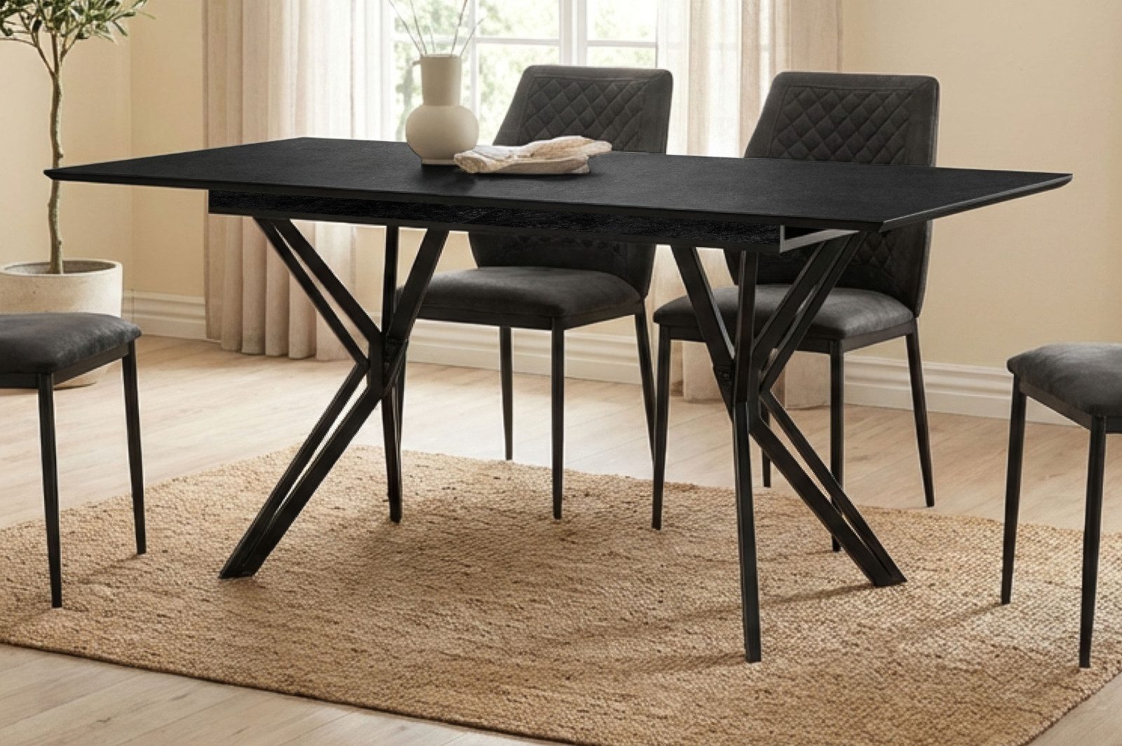 Furn.Design Esstisch Como (Küchentisch in Steinoptik Granit, ausziehbar 160 - 200 cm), mit Metallgestell, Platz für bis zu 8 Personen