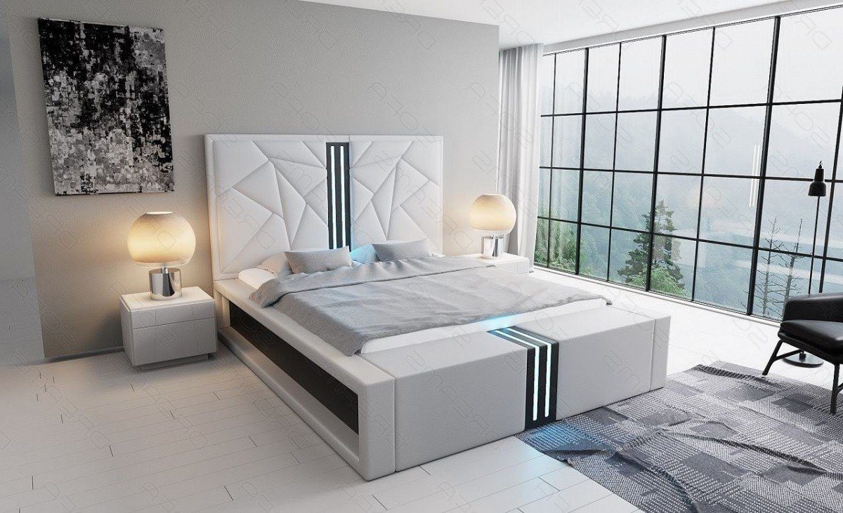 mit Boxspringbett Bett LED Sofa Dreams Kunstleder Premium Beleuchtung Komplettbett grau-schwarz Imperia