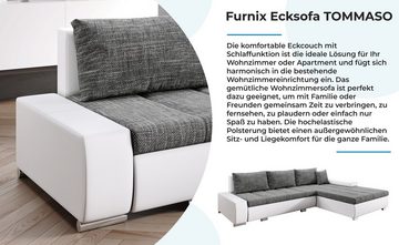 Furnix Ecksofa TOMMASO Sofa Schlaffunktion mit Bettkasten Kissen Couch, B297 x H85 x T210 cm, hochwertig, Made in EU