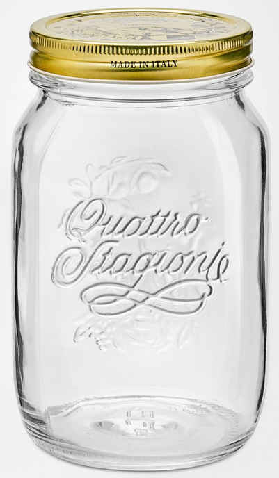 Bormioli Rocco Einmachglas Quattro Stagioni, Glas, (Set, 12-tlg., 12 Stück, 1,0l Fassungsvermögen), luftdicht verschließbar