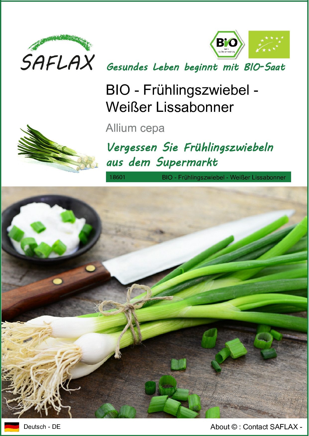 Gemüsesamen SAFLAX - Samen - BIO - Frühlingszwiebel - Weißer Lissabonner