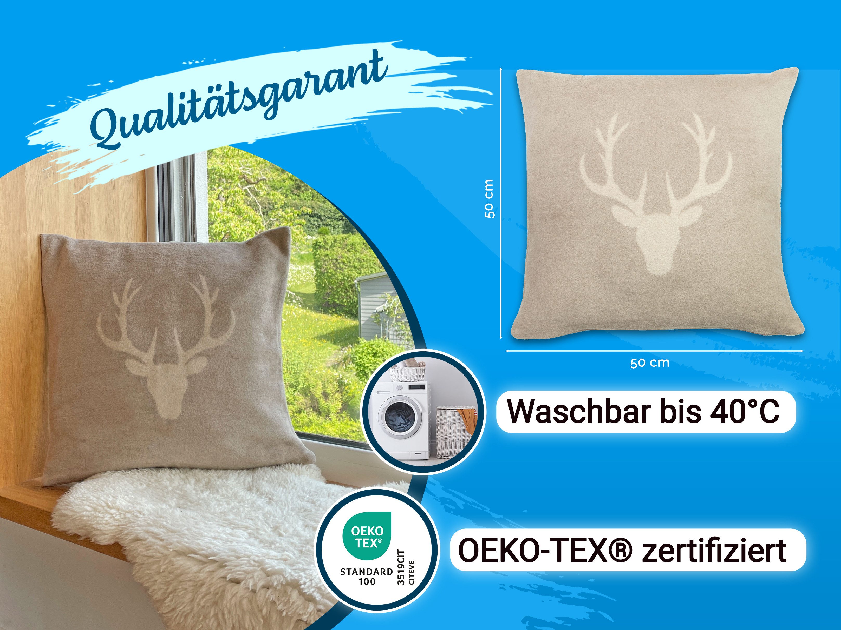 ZOLLNER Kissenbezug, (1 Stück), 50 x 50 cm, 60% Baumwolle, 40% Polyacryl, v günstig online kaufen