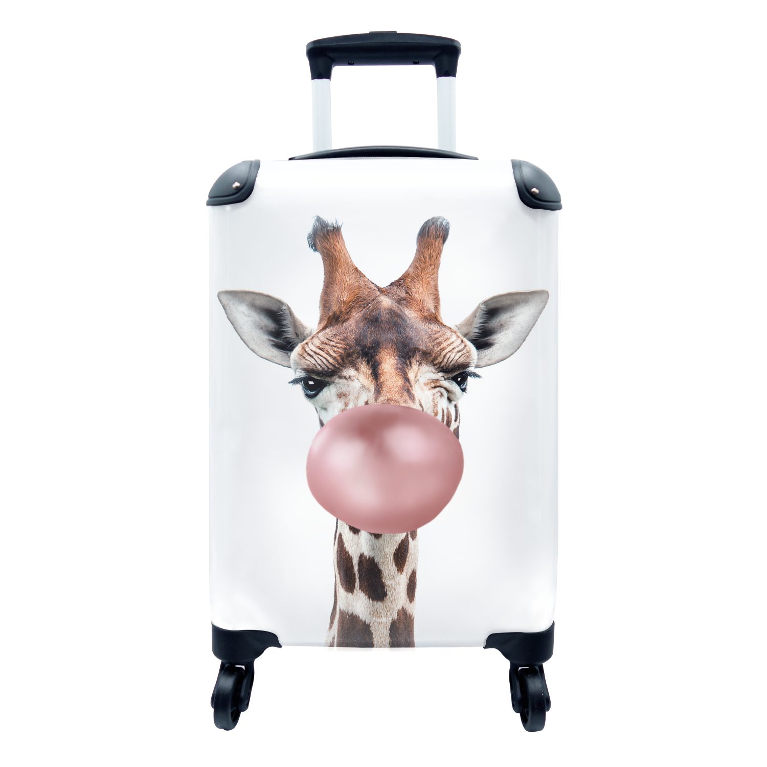 Giraffe Rosa mit - Reisekoffer - Handgepäckkoffer Mädchen, Handgepäck Junge Trolley, Ferien, Reisetasche 4 Kinder - - - Rollen, MuchoWow rollen, Kaugummi für