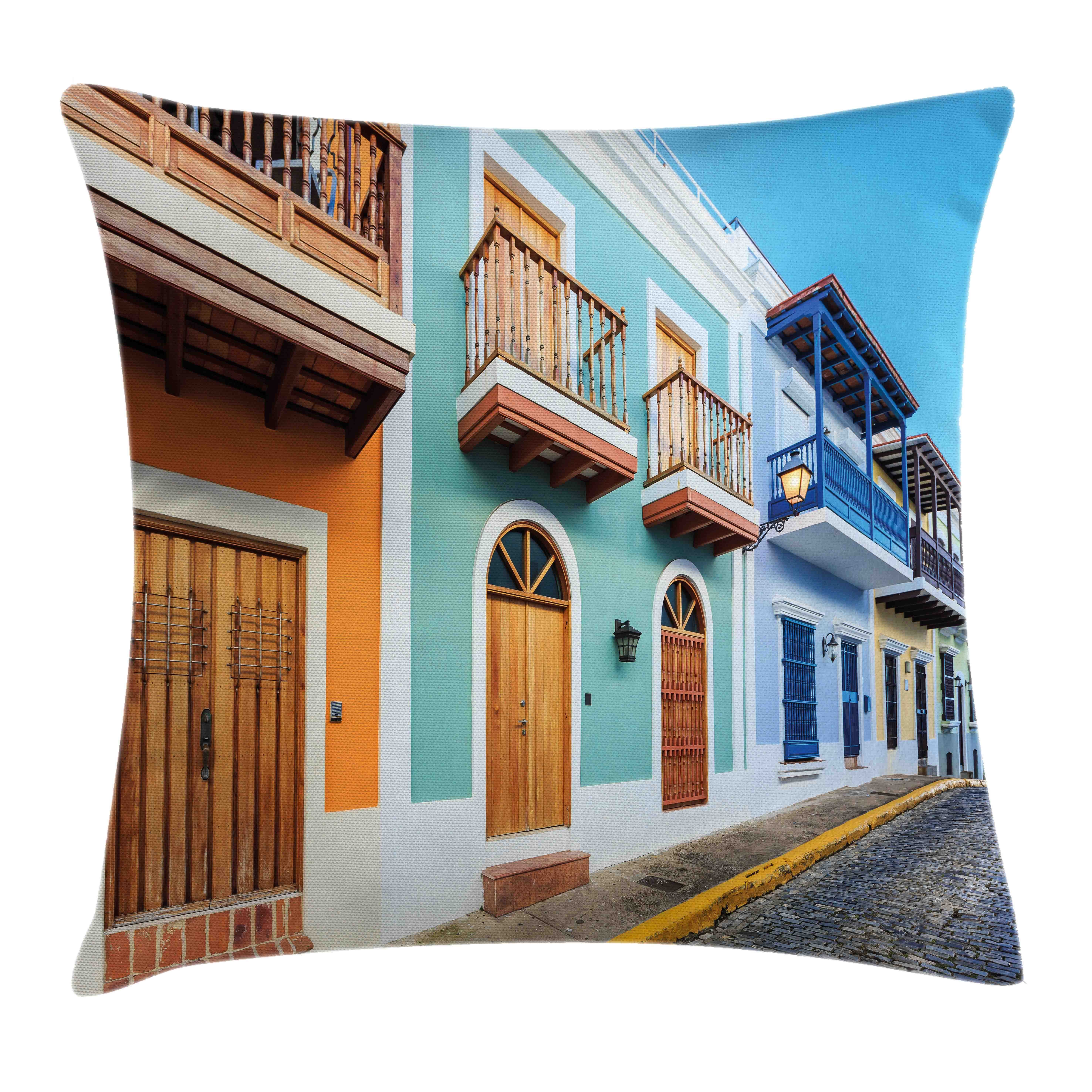 Kissenbezüge Waschbar mit Reißverschluss Kissenhülle mit Farbfesten Klaren Farben Beidseitiger Druck, Abakuhaus (1 Stück), Puerto Rico San Juan Straßen Häuser