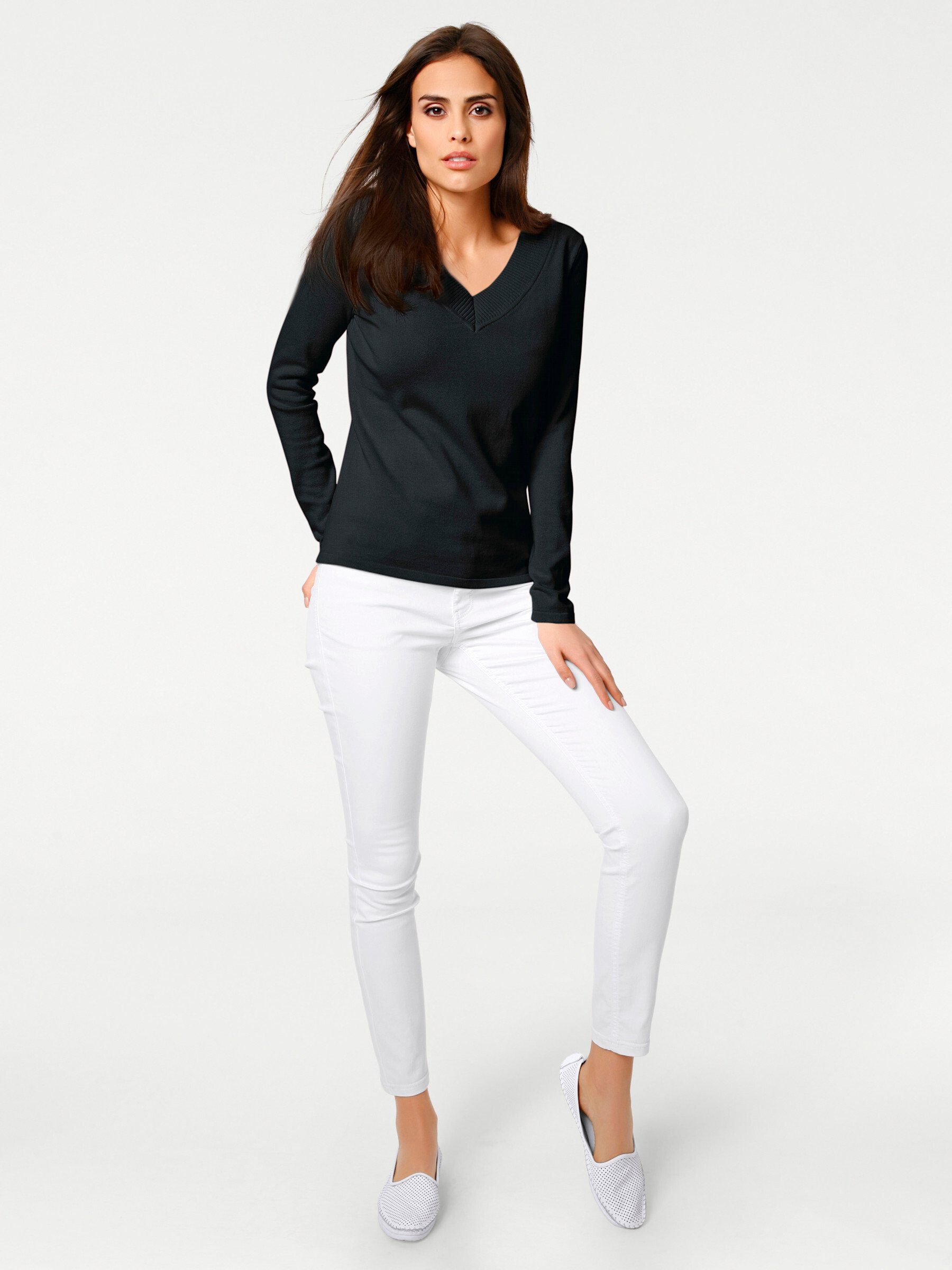 heine Strickpullover V-Pullover Langarm Feinstrick