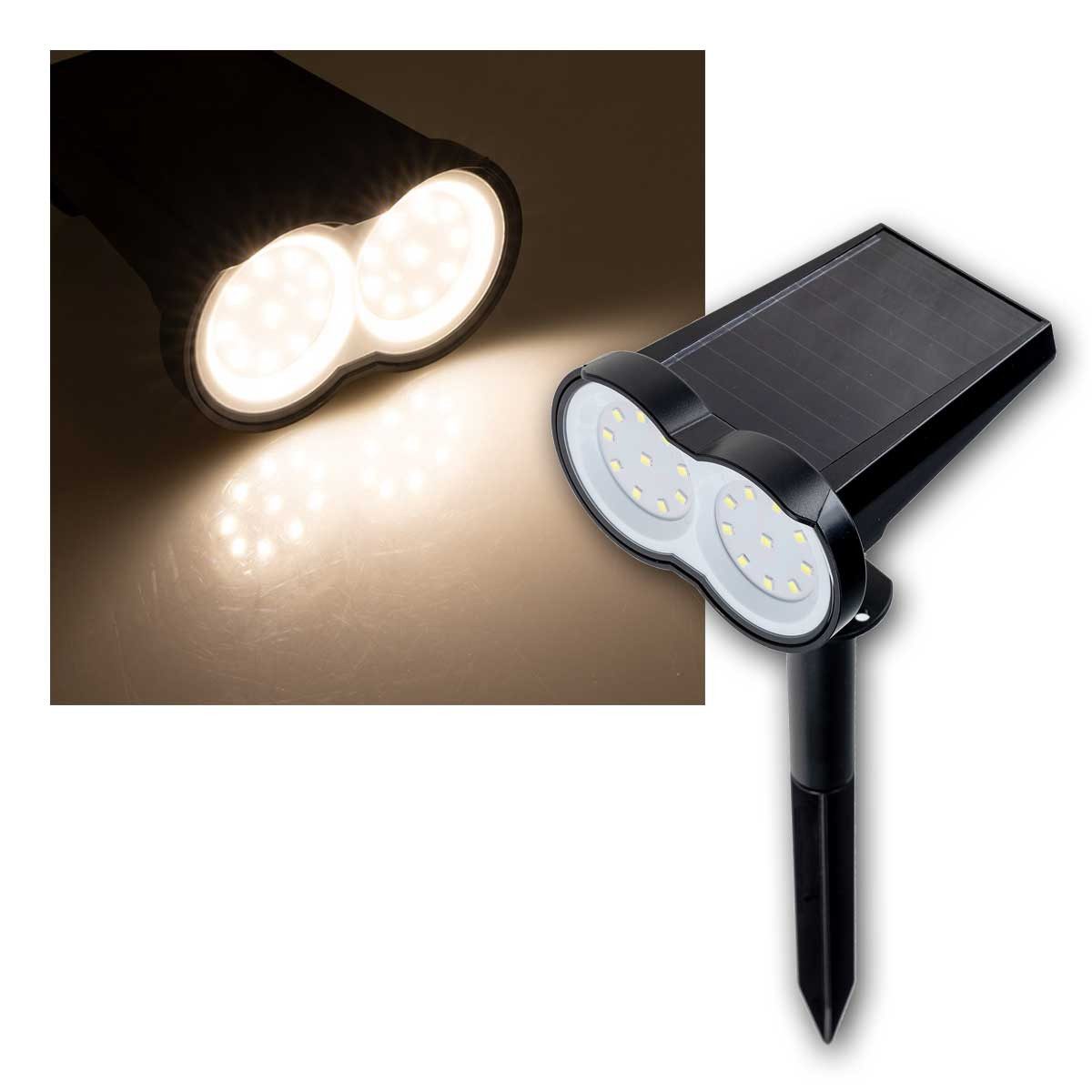 ChiliTec LED Solarleuchte Solar Garten-Spot mit Erdspieß, 80lm, IP65, schwar, warmweiß