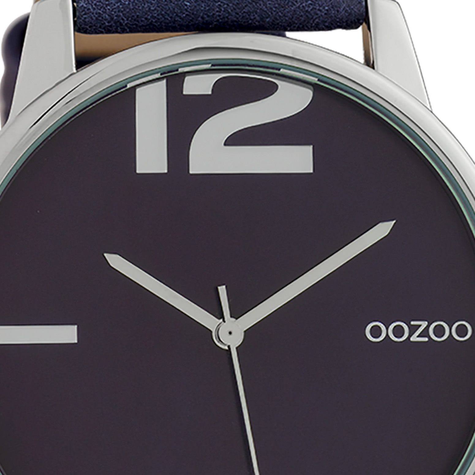 OOZOO Quarzuhr Oozoo Damen Armbanduhr Timepieces Analog, (Analoguhr), Damenuhr rund, groß (ca. 45mm), Lederarmband dunkelblau, Fashion