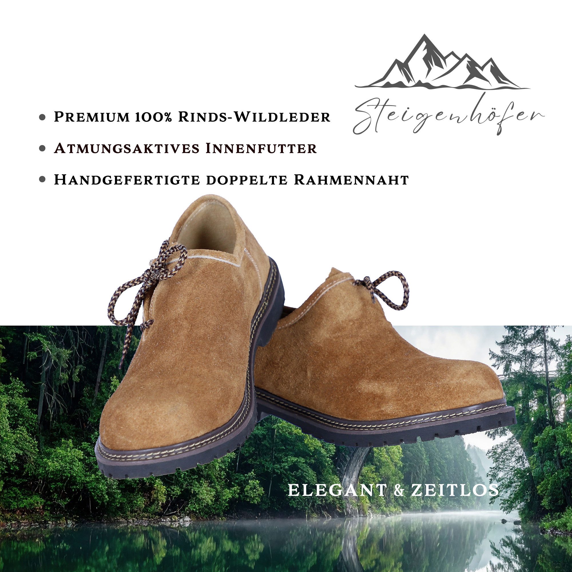 Steigenhöfer Manufaktur Trachtenschuhe Herren - Florian - Echtes Wildleder - Optimale Passform Haferlschuh Echtleder Herrenschuhe fürs Oktoberfest und Feierlichkeiten