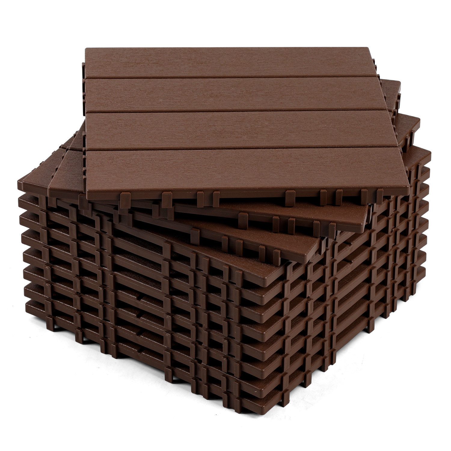 Clanmacy Terrassenplatte 66Stk. Terrassenfliesen Kunststoff-Fliesen Klickfliesen 30x30cm Braun, Kunststoff 30x30