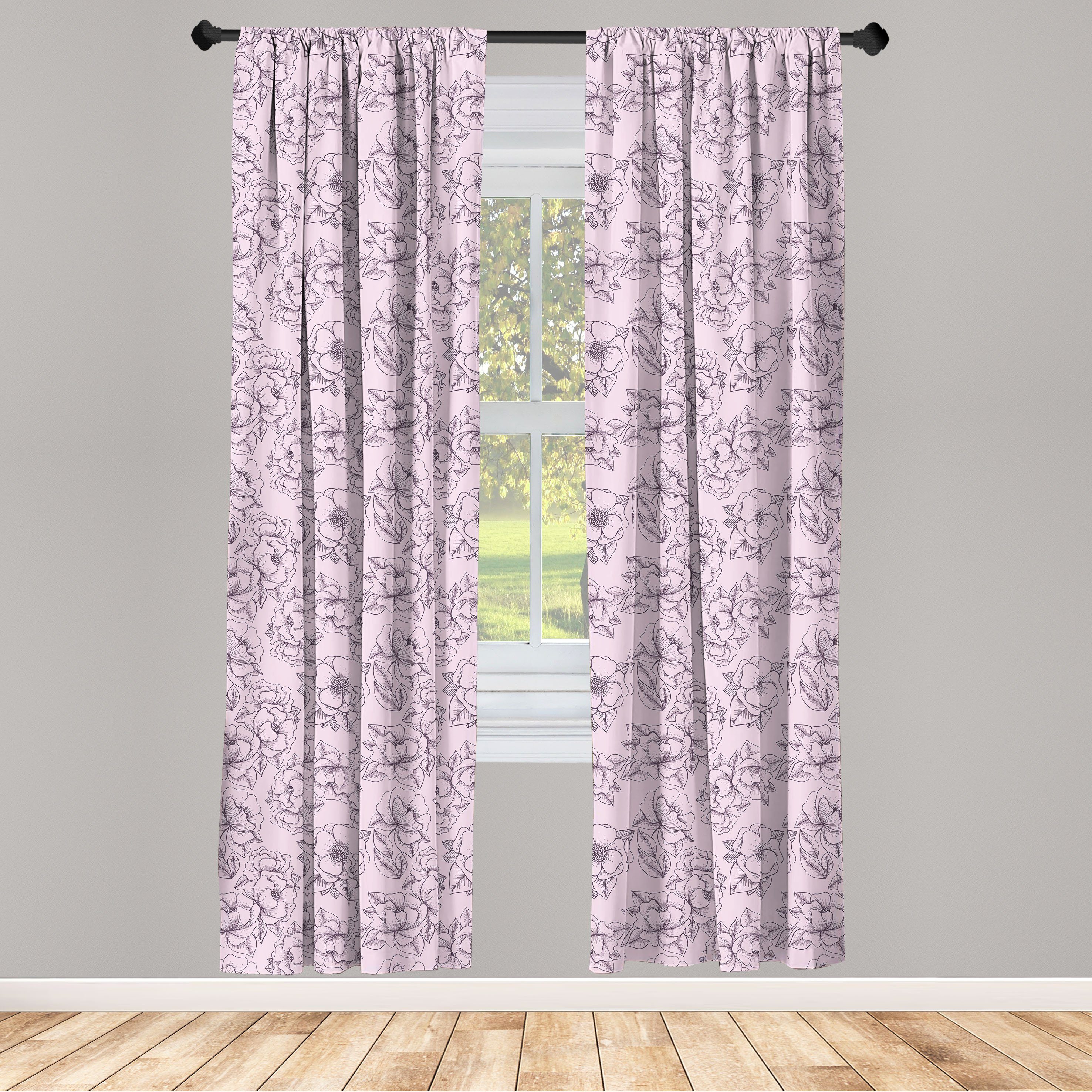 Gardine Vorhang für Wohnzimmer Dekor, Blume Microfaser, Schlafzimmer Feminine Blumenliebe Abakuhaus, Vintage