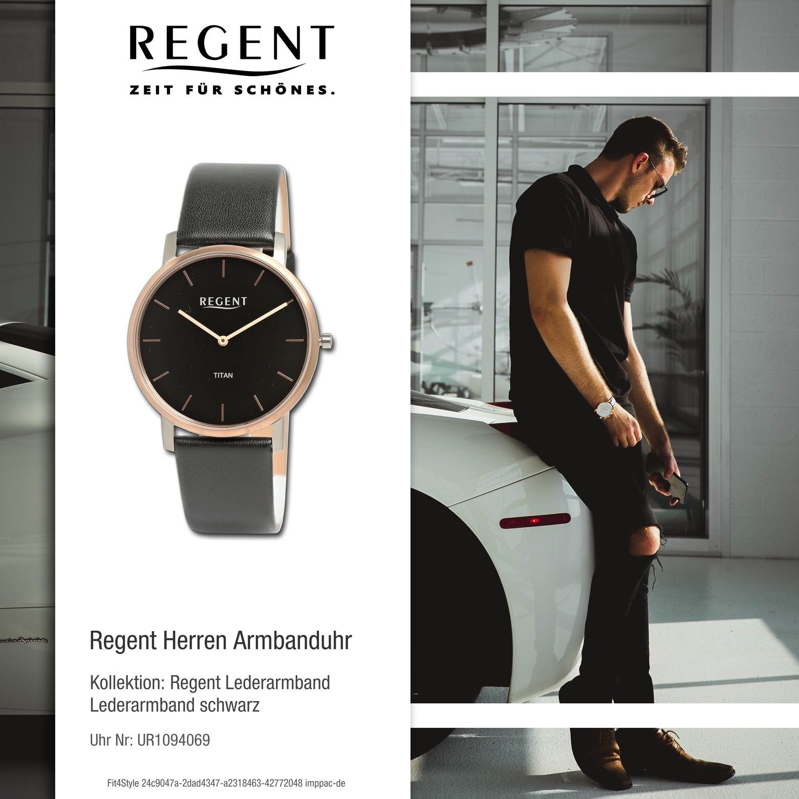 Regent Quarzuhr rund, (ca. Herren 39mm), Armbanduhr Armbanduhr groß Regent Herren Lederarmband extra Analog