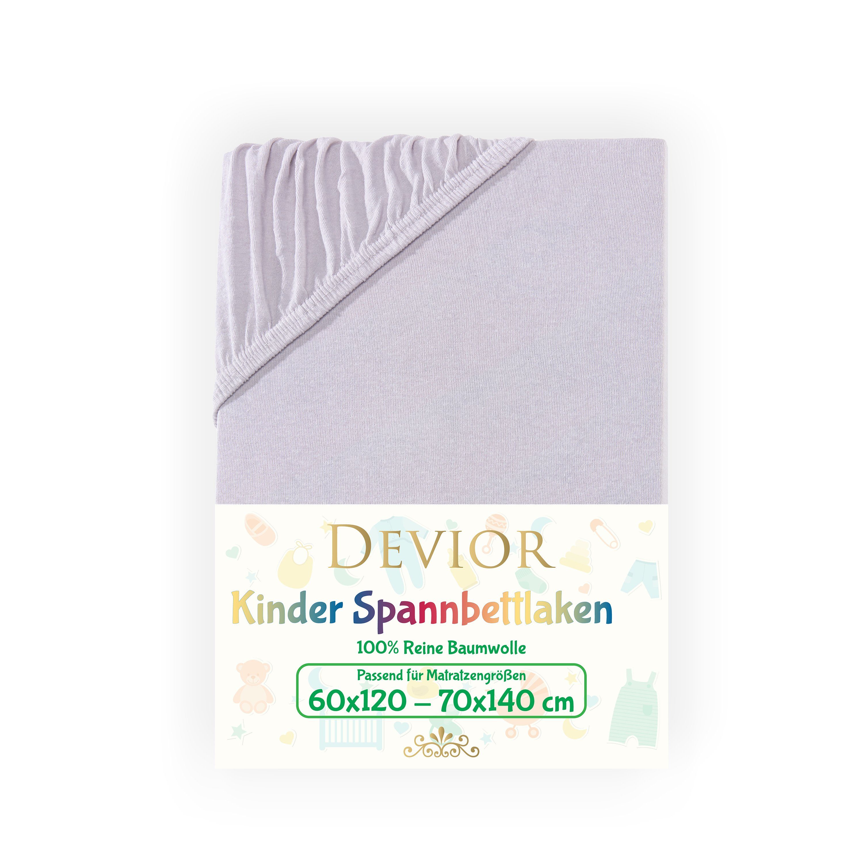 Devior Spannbettlaken Kinder Spannbetttuch 60x120 - 70x140 cm Bettlaken Tuch 100% Baumwolle, Jersey, Gummizug: Rundumgummizug, Matratzen Bezug bis 12cm Matratzenhöhe