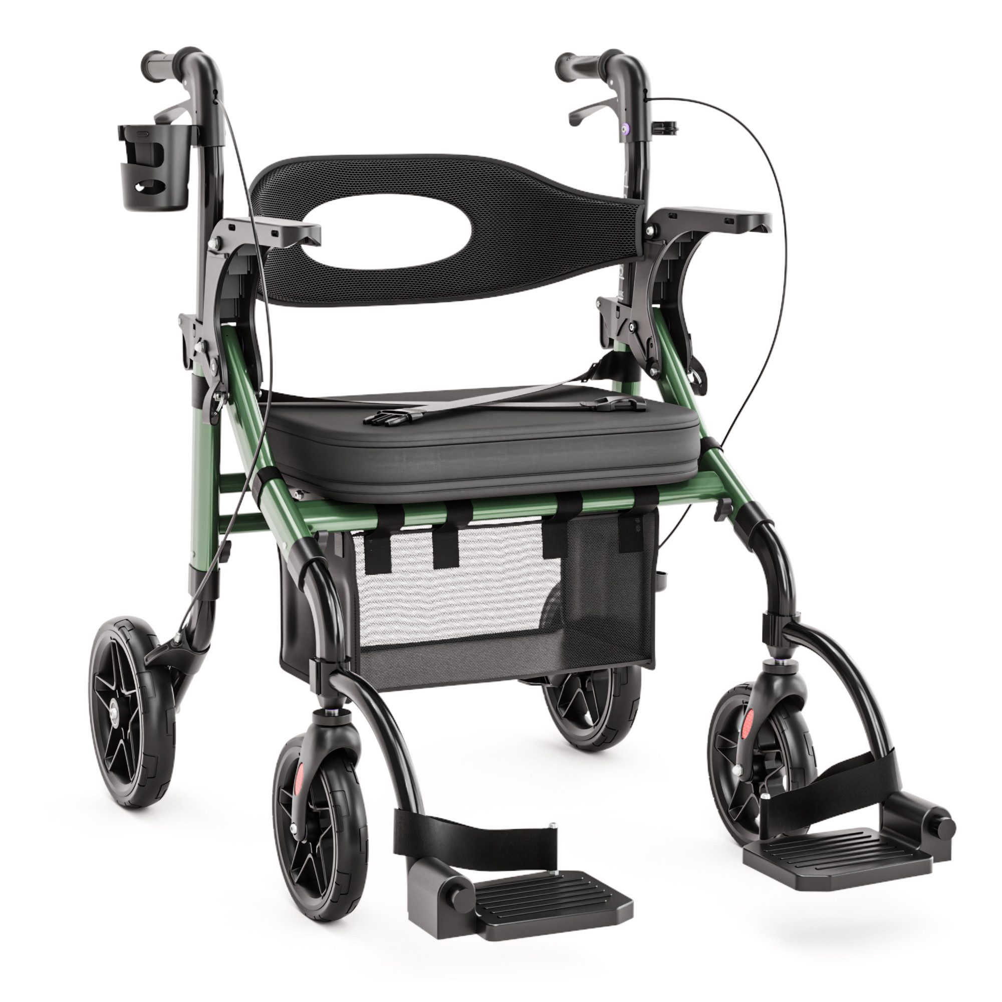 Helavo Rollator H1170, 2-in-1 Rollator & Rollstuhl mit gepolstertem Sitz & Tasche bis 136kg