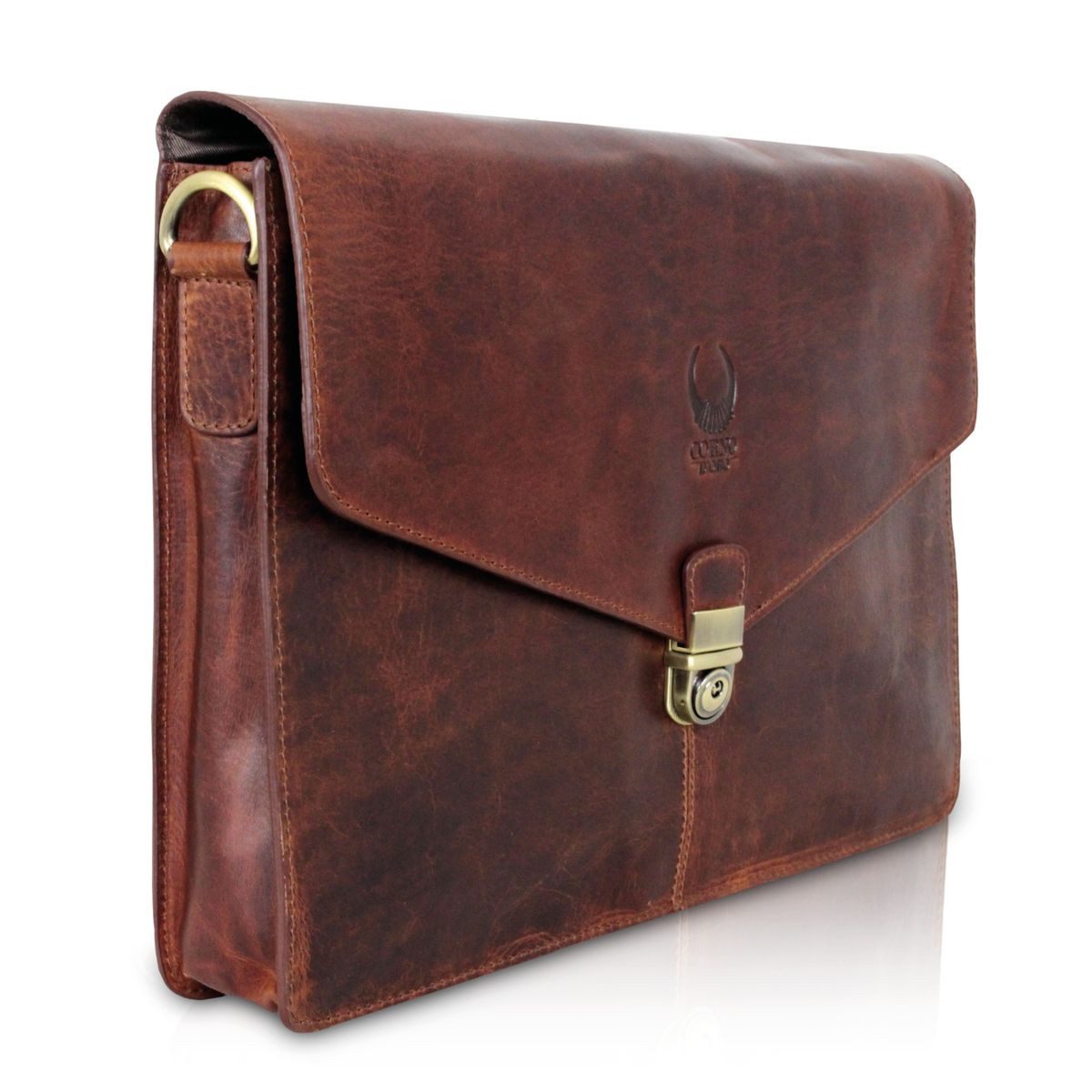 Corno d´Oro Umhängetasche Handmade Schultertasche für Damen Herren Leder Laptoptasche 13-14 Zoll, Handgefertigte MacBook Tasche Echt Leder Klein Braun für DIN A4