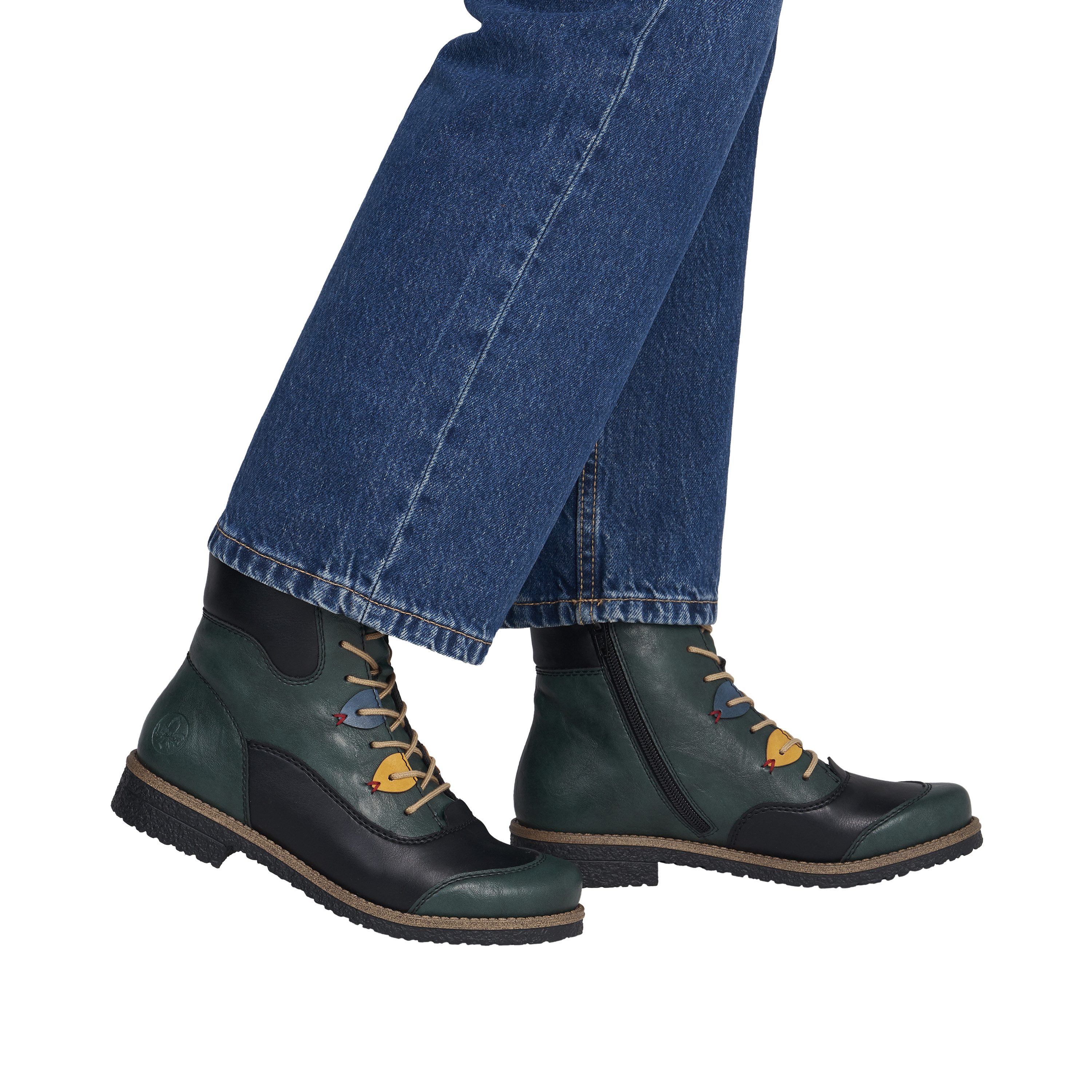 Rieker Schnürstiefelette Boots, Schnürboots, Blockabsatz mit bunten Applikationen