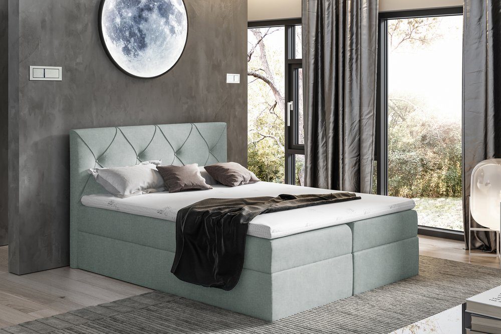 99rooms Boxspringbett Arian (Schlafzimmerbett, Bett), mit Bonellfederkern Matratze, Topper, Bettkasten, Kopfteil gepolstert