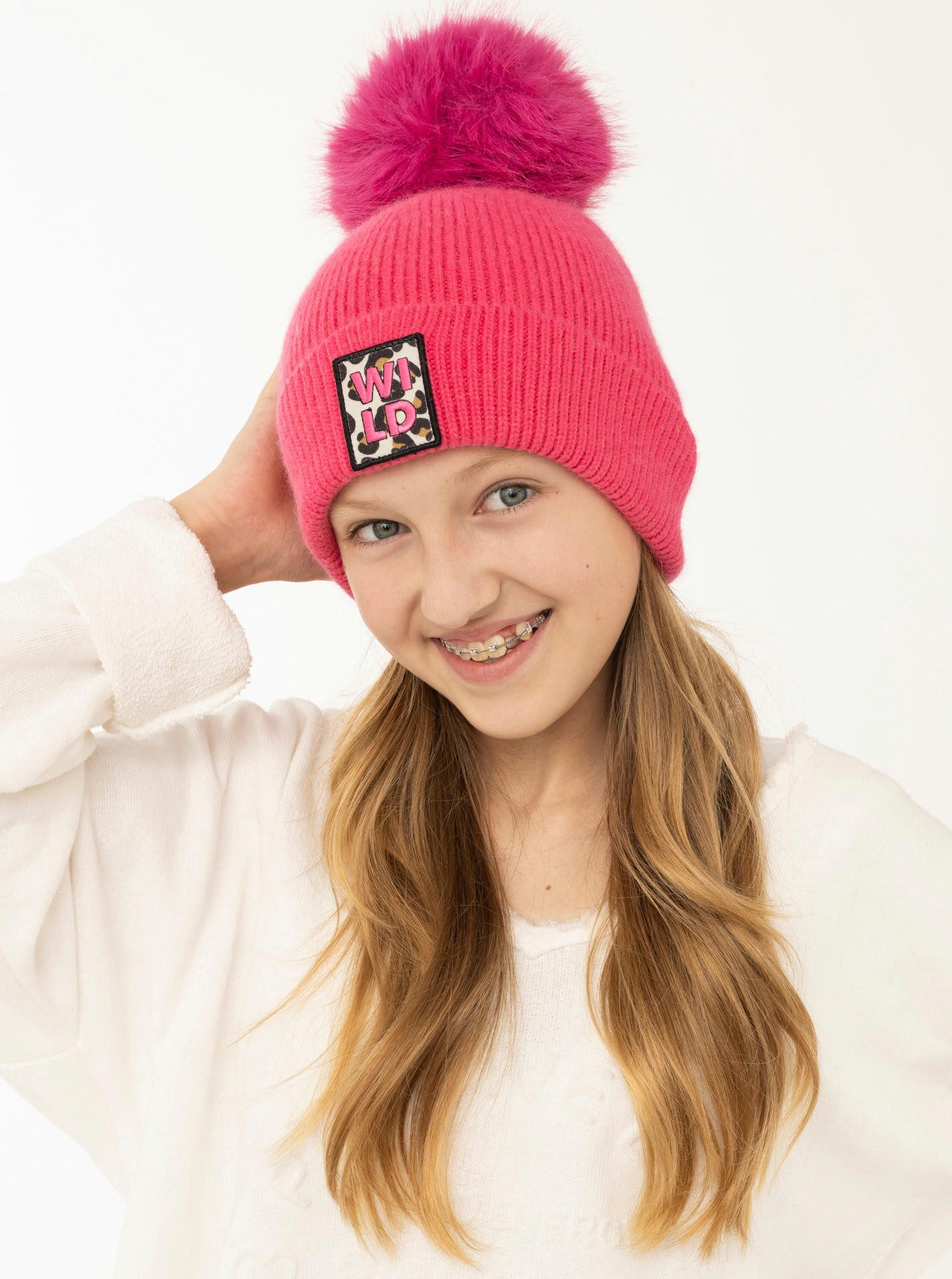 Zwillingsherz Beanie "Wild"-KIDS Leo-Patch, breiter Umschlag, gerippt, mit Wollanteil