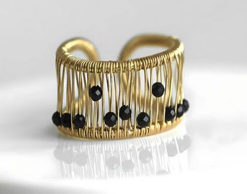 Villa Sorgenfrei Schmuckmanufaktur Silberring Grosser Ring mit sich BEWEGENDEN Achat Perlen vergoldet (1-tlg)